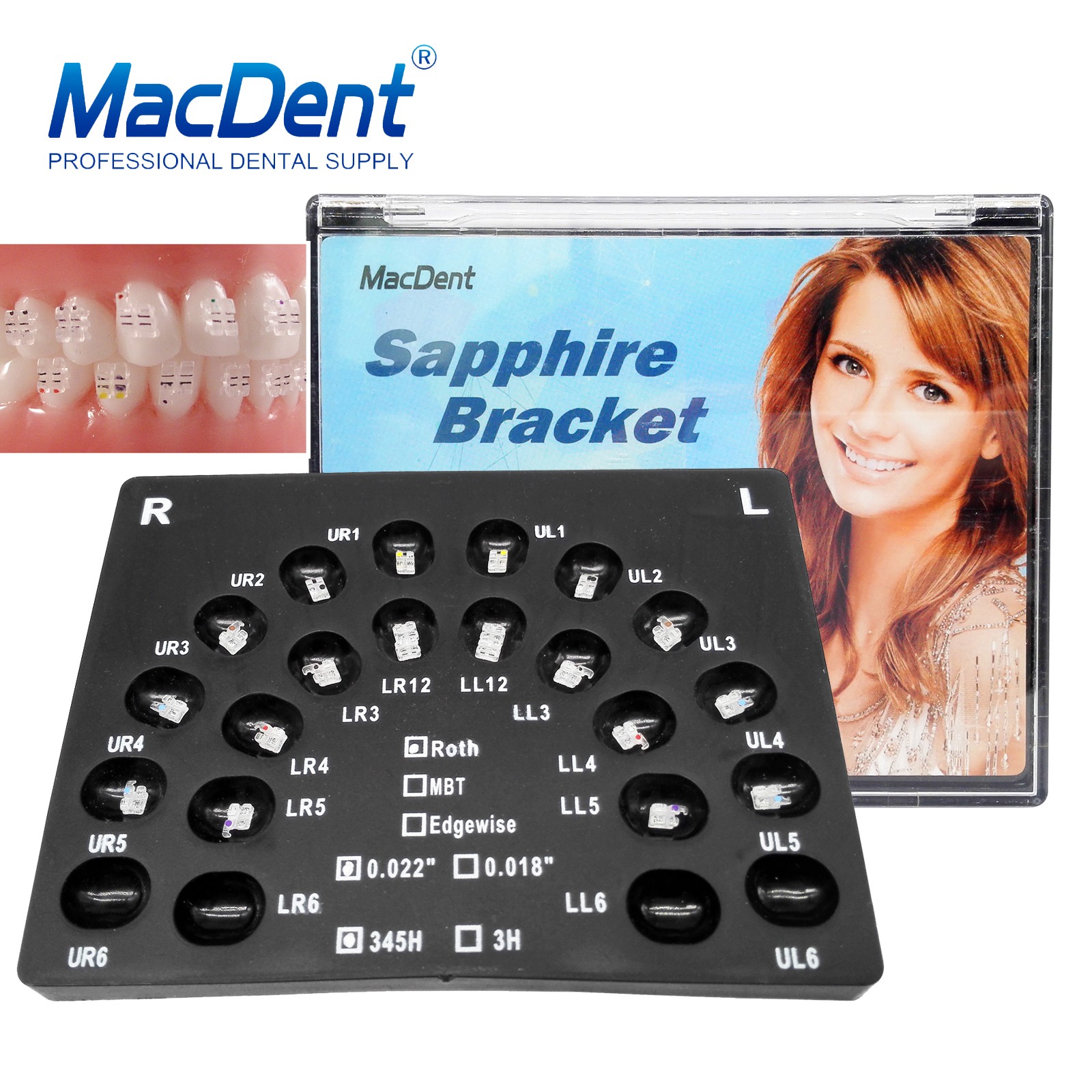 Orthodontic Sapphire Brackets Ceramic Dental Clear Brace MBT/ROTH 022 345Hooks