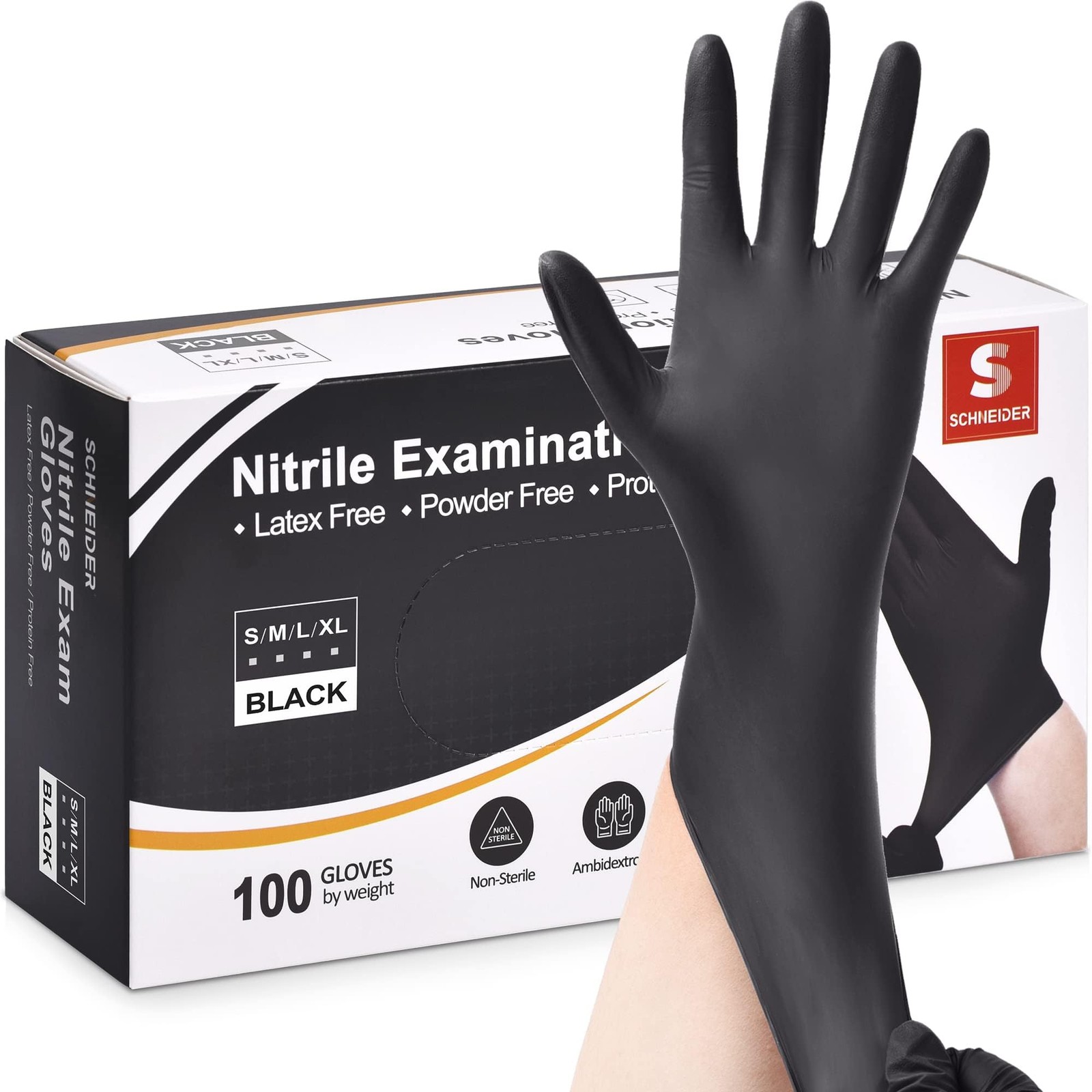 Schneider Nitrile Exam Gloves, Black, Medium, 100-ct Box, Black