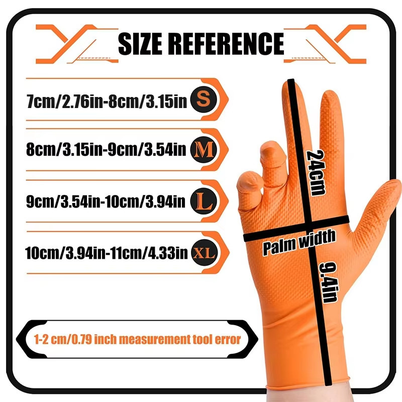 8 Mil Heavy Duty Industrial Orange Disposable Nitrile Gloves Diamond Textured Te