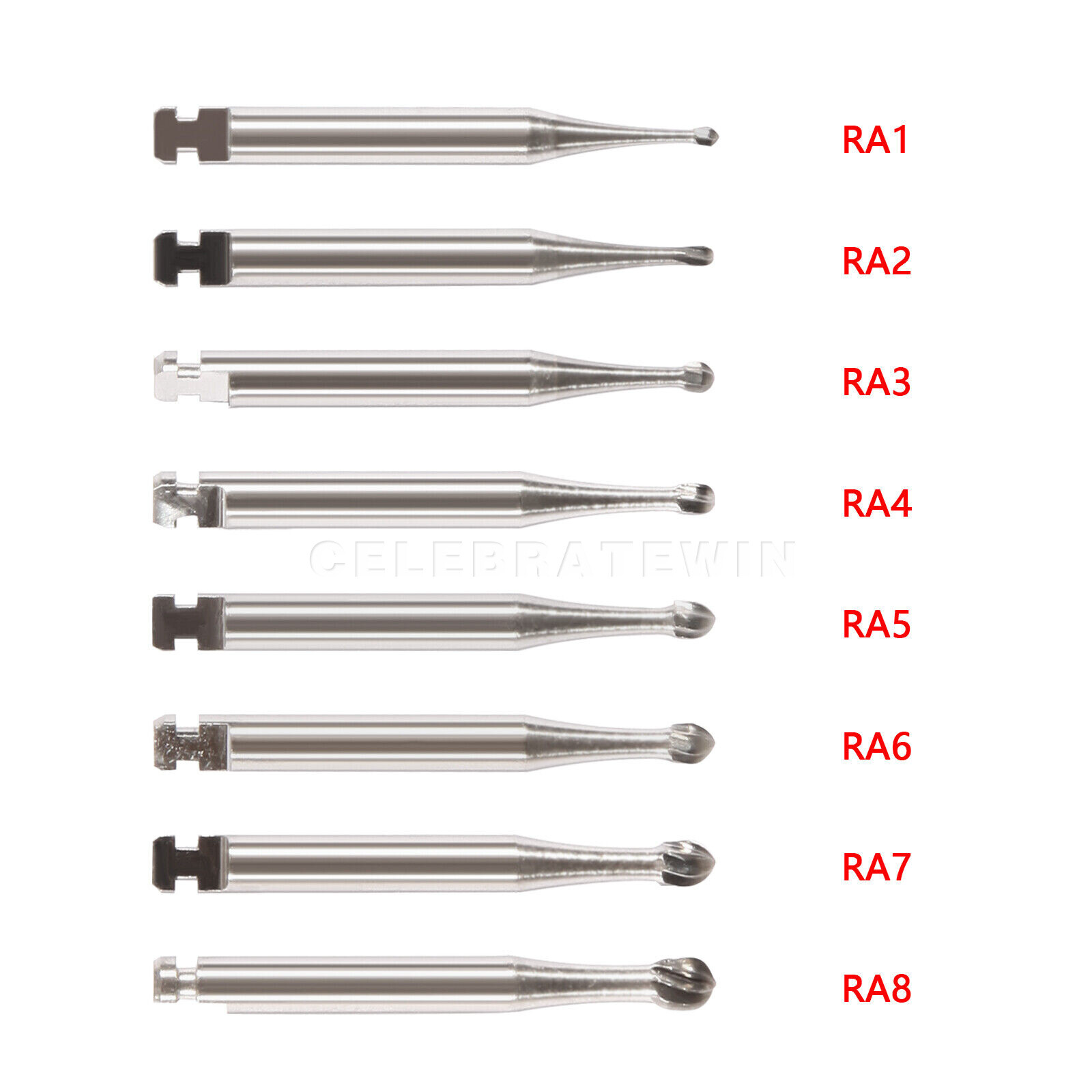 5pcs Dental Round Carbide Bur for Slow Speed Latch Type RA 1# -RA 8#