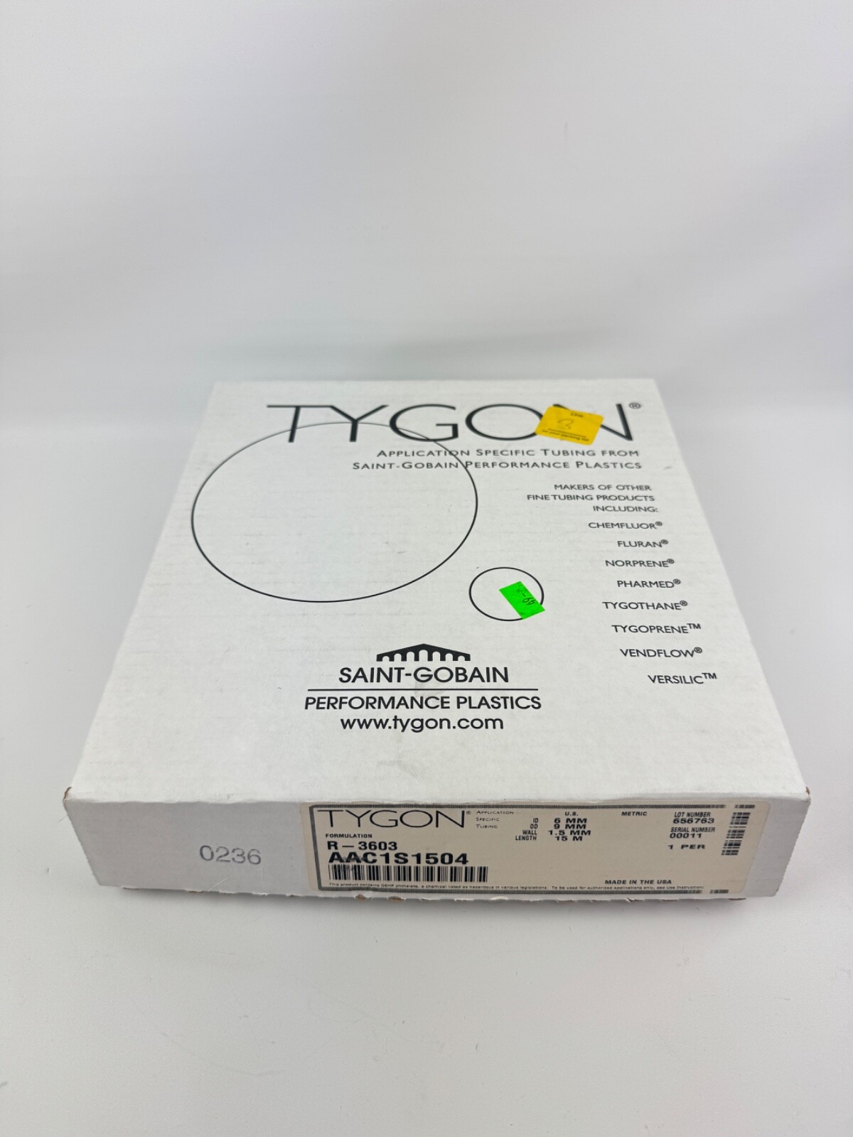 Tygon R-3603 AAC1S1504 Tubing 6 mm Inner Diameter, 9 mm Outer Diameter, 15 m