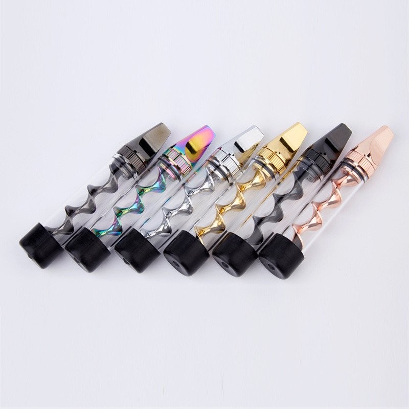 New Design Mini Smoking Rotating Twisty Glass Blunt Metal Tip W/ Cleaning Brush