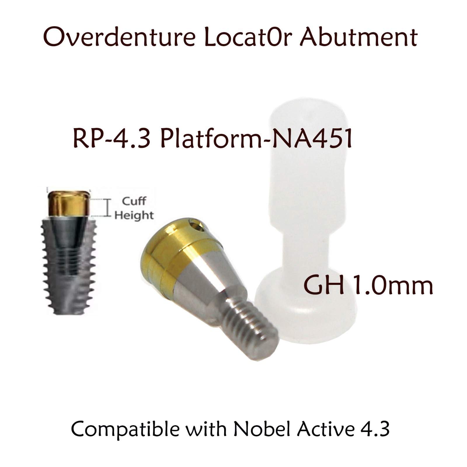 US Attachment Locator Abutment For Nobel Active NP/RP 1-5mm & Male Cap Inserts
