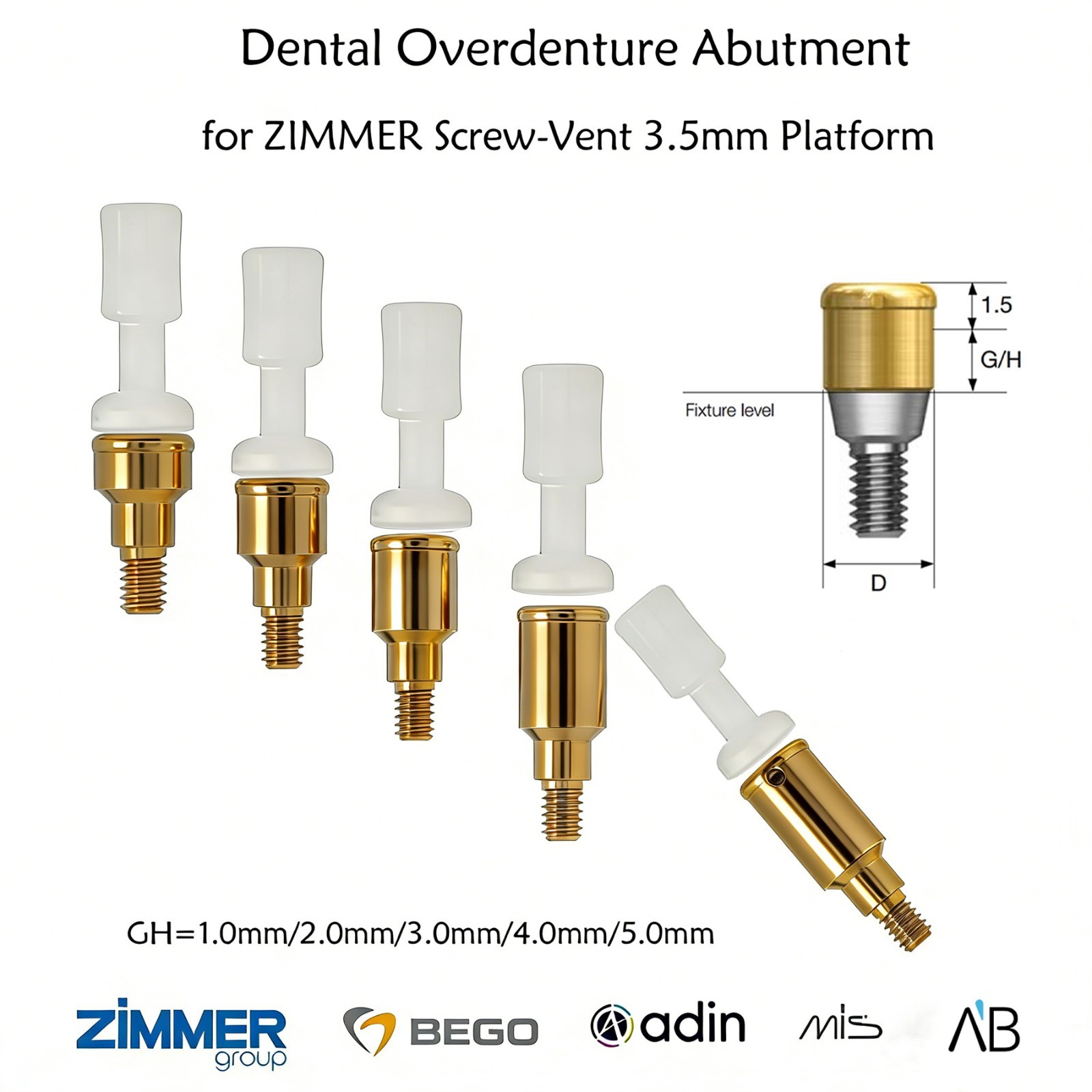 US Locator Abutment for Zimmer Screw-Vent 3.5 Titanium Abutment Male Cap Inserts