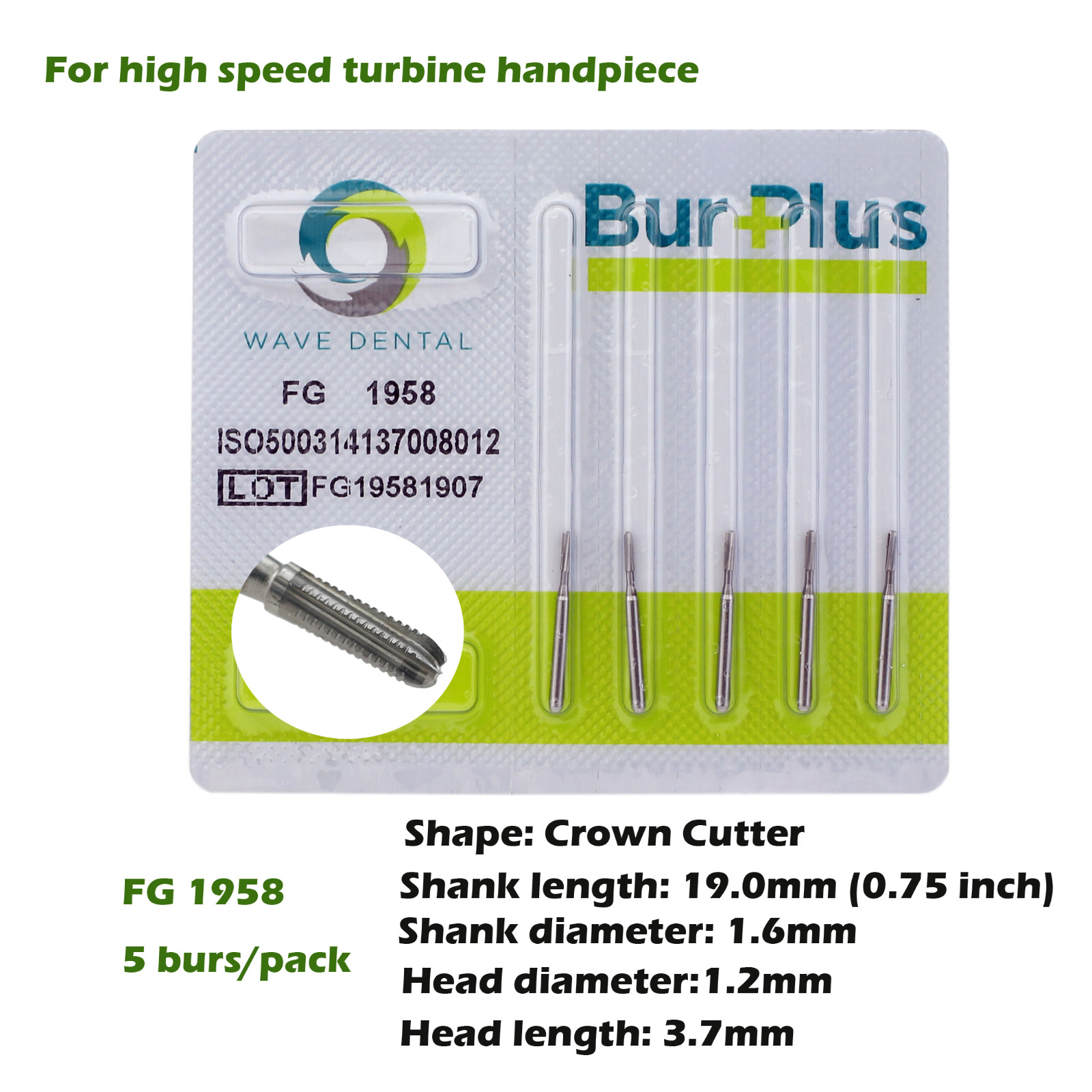 Wave Dental Burs Carbide Crown Metal Cutting Bur FG 1957 1958 High Speed Prima