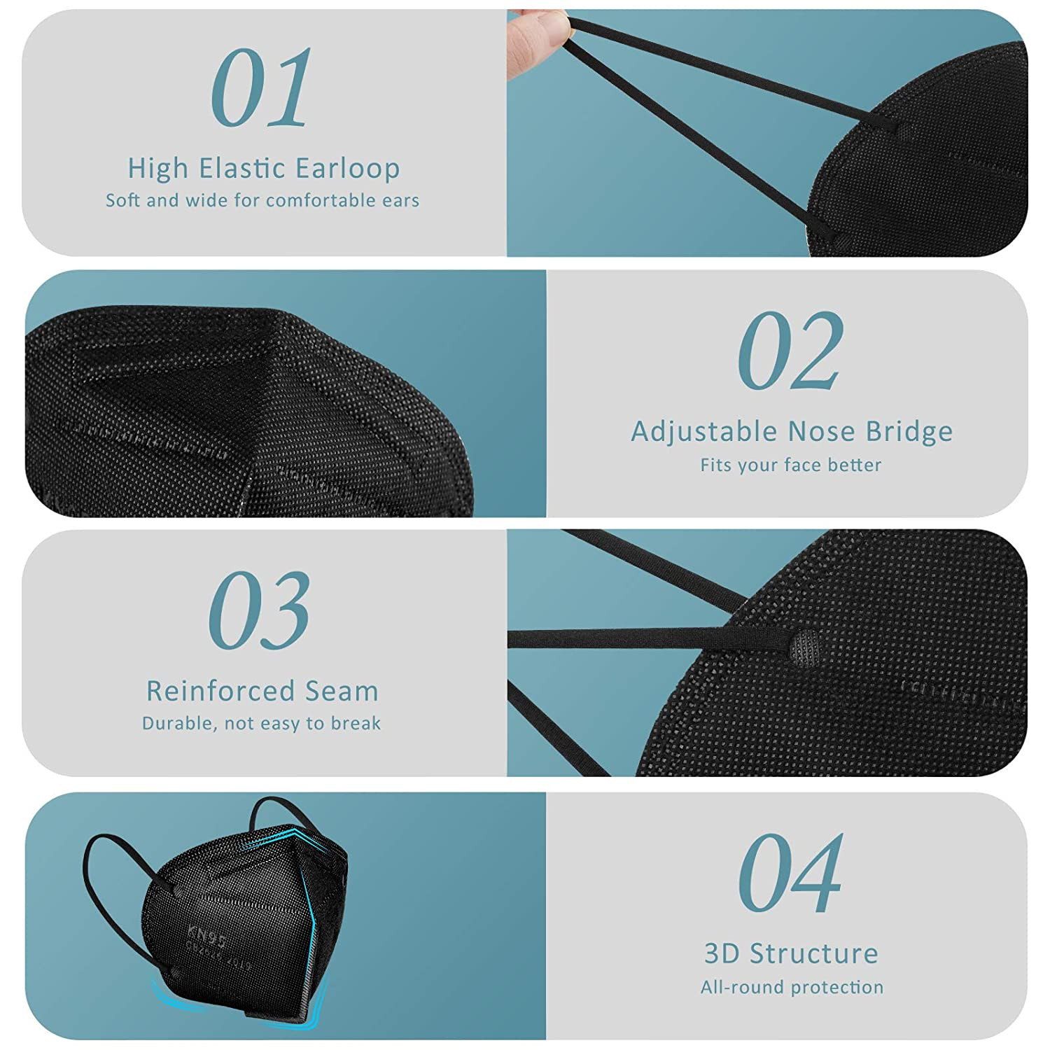 Black OR White KN95 Protective 5 Layer Face Mask Disposable Respirator BFE 95%