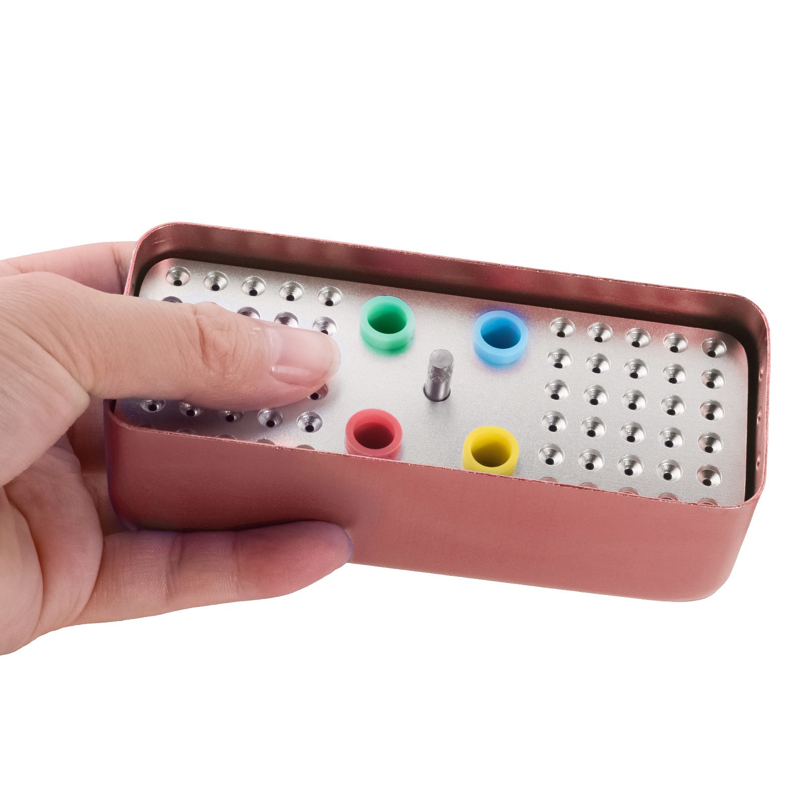 60 Holes Dental Disinfection Endo Files Holder Aluminum Box Autoclave Pink US