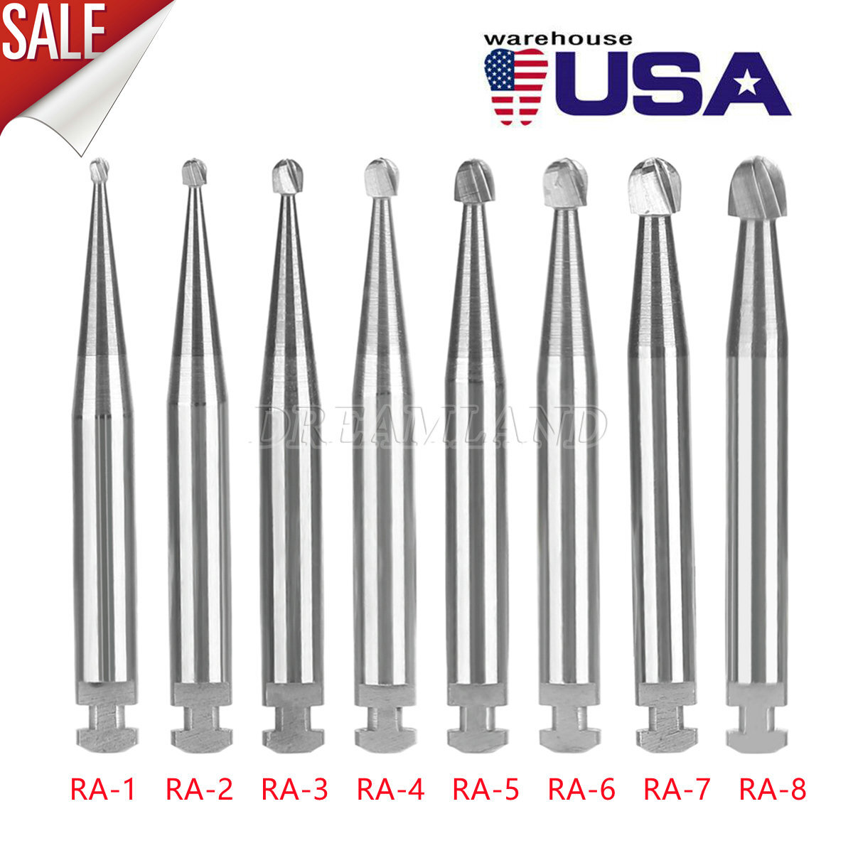 5 Pcs/Pack Dental RA Round Carbide Bur For Slow Speed Latch Type RA 1#-8# Choose
