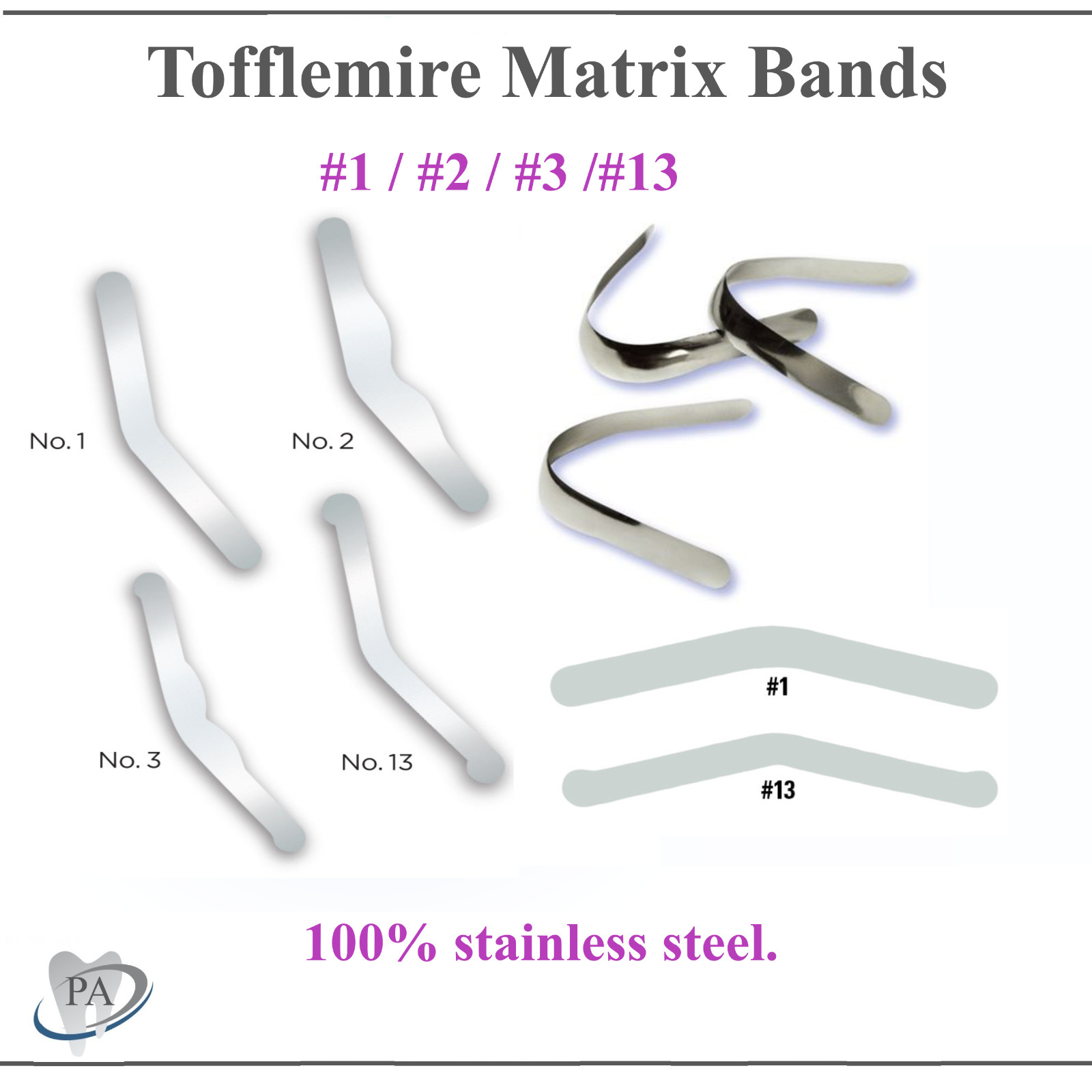 Dental Tofflemire Matrix Bands Stainless Steel #1 .001″ UltraThin, Soft, .0015″
