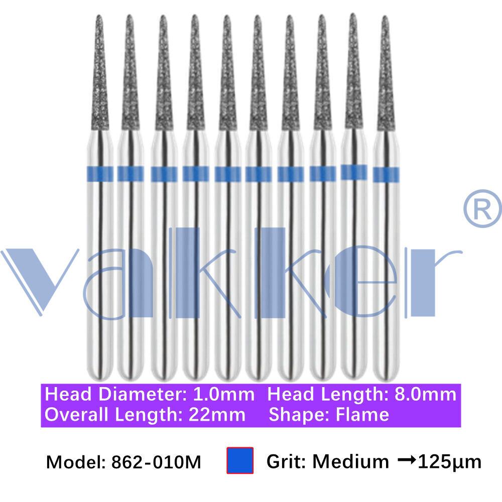 10pc Dental Super Fine/Fine/Medium Grit Diamond Burs for Handpiece Friction Grip
