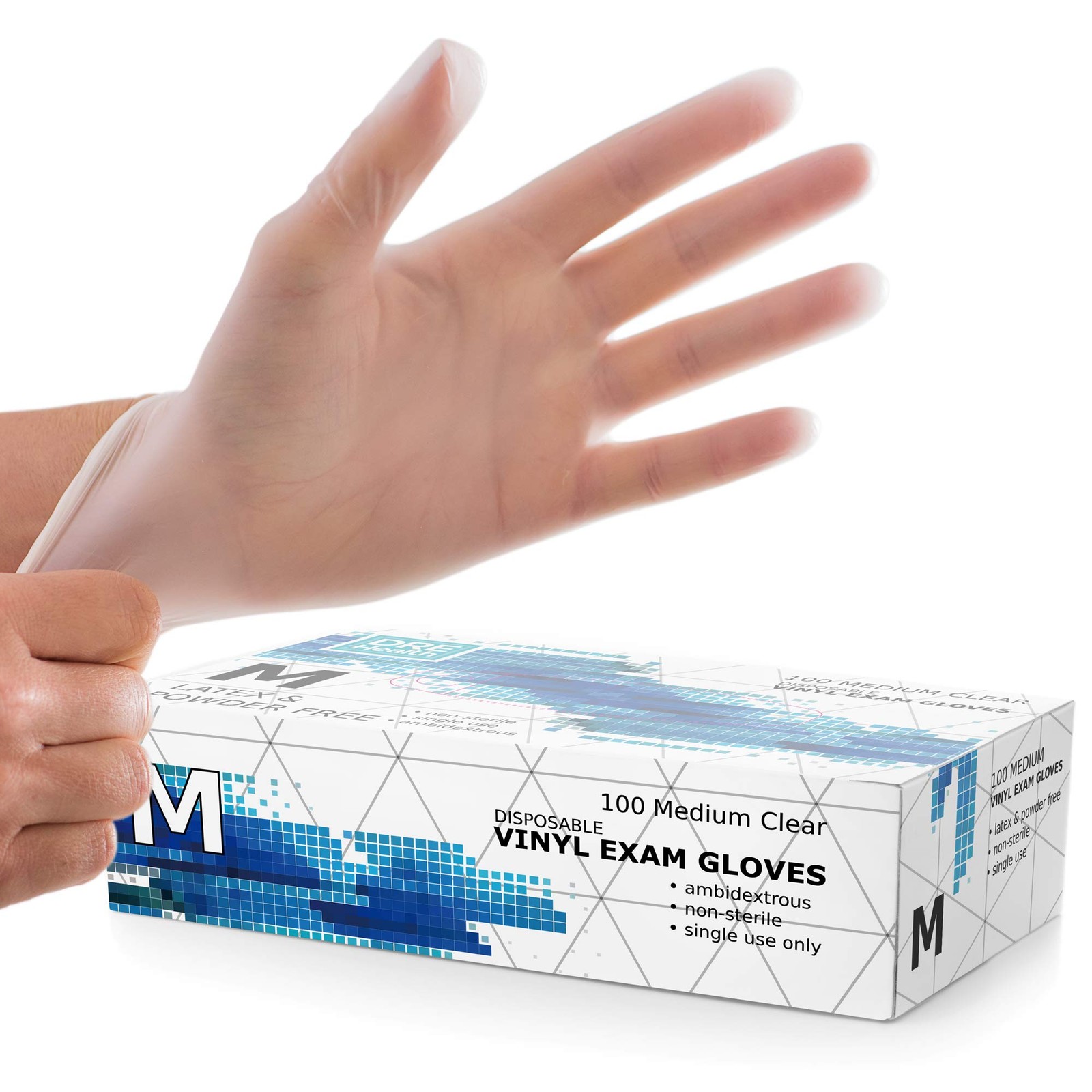 Dre Health Medium Clear Vinyl Medical Exam Gloves – Pack of 100