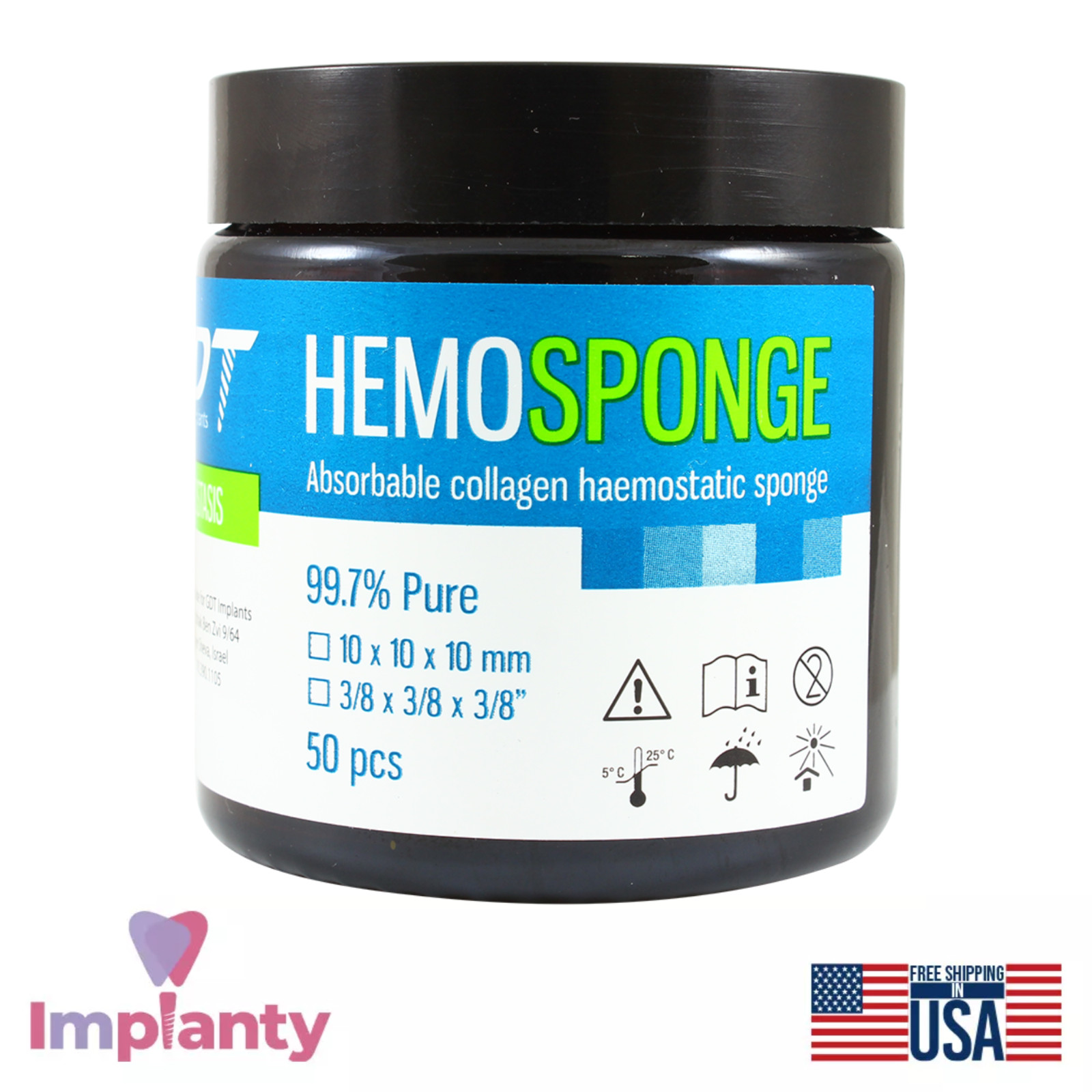 GDT Hem0sponge Absorbable Gelatin 50 Pieces Non-Sterile Dental Sponge 10x10x10mm