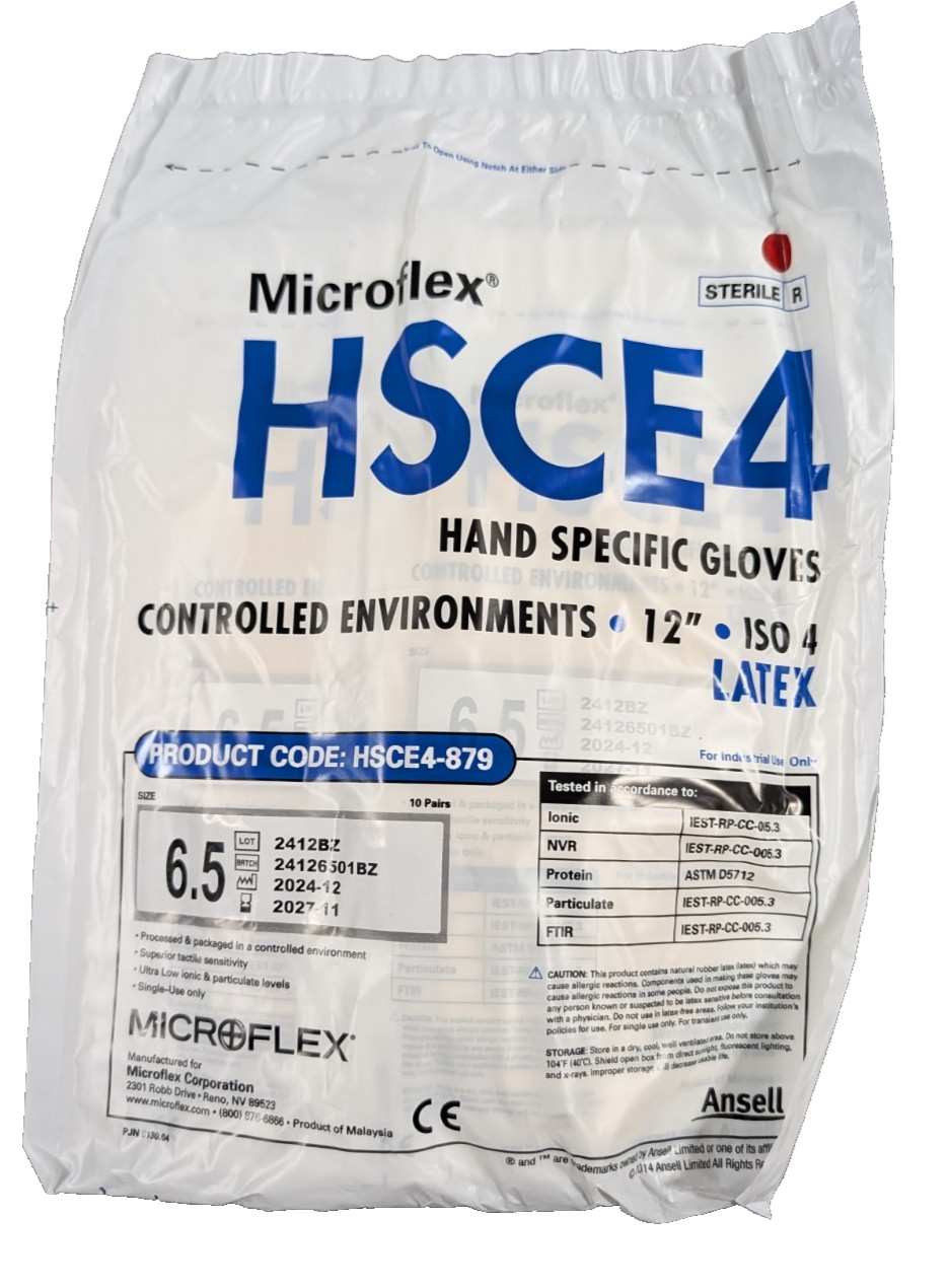 Microflex HSCE4-879 Sterile Latex Cleanroom Gloves Size 6.5 – 5 packs = 50 pair