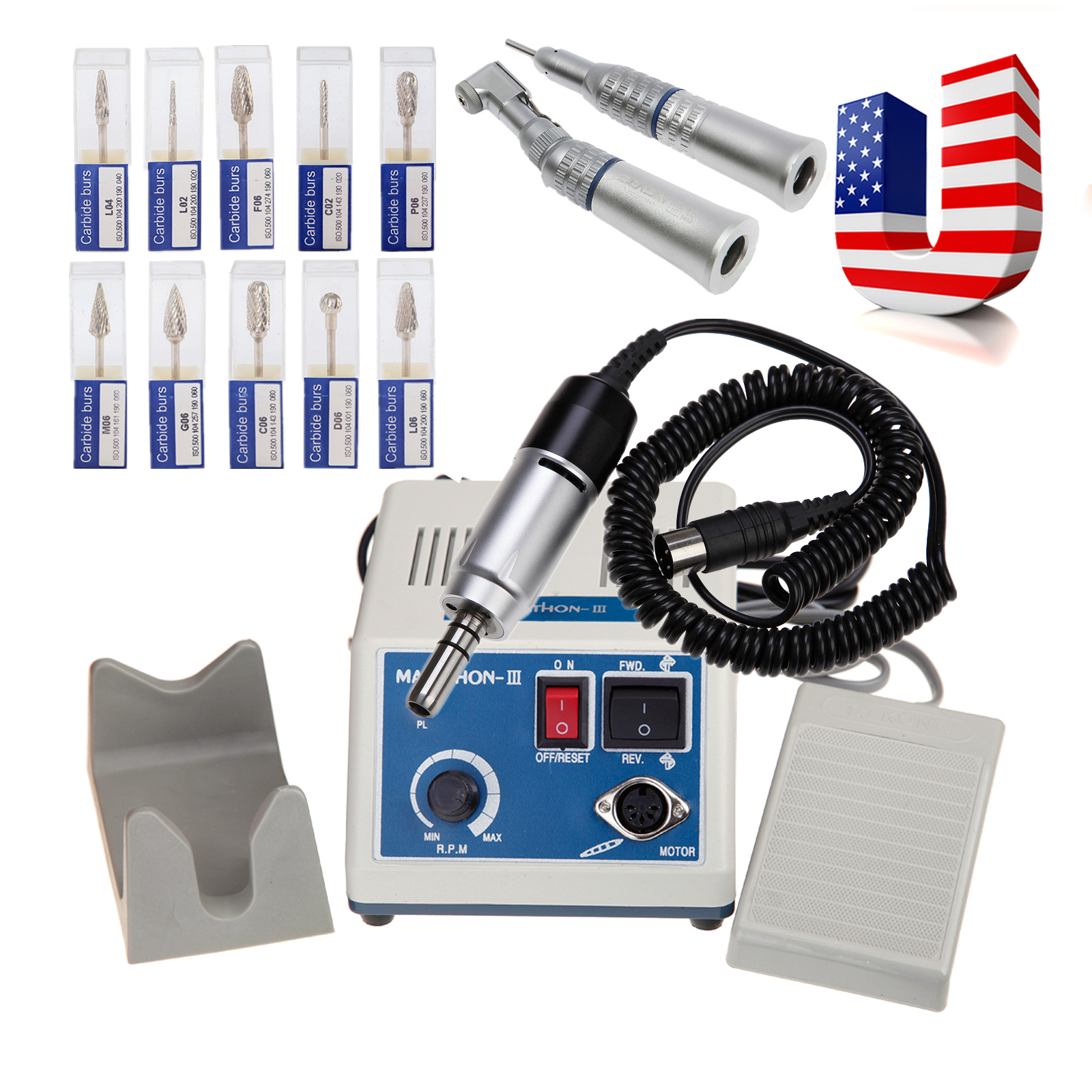 Dental Lab Marathon 35000 RPM Micromotor polisher Motor contra angle + 10 Drills