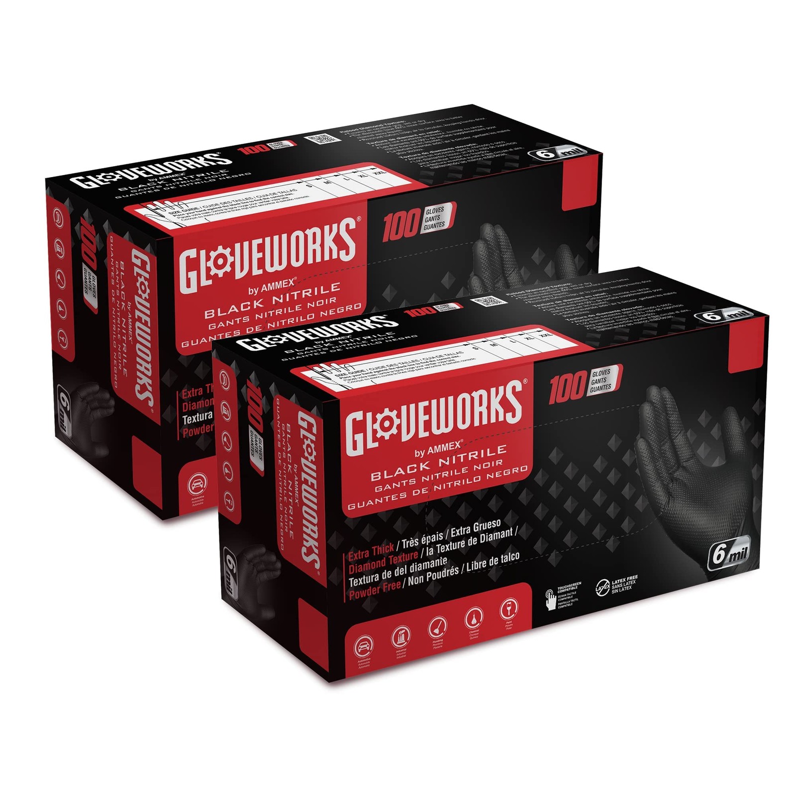 GLOVEWORKS HD 6 Mil GWBN Latex Free Nitrile Disposable Gloves, Black, 1000 Count