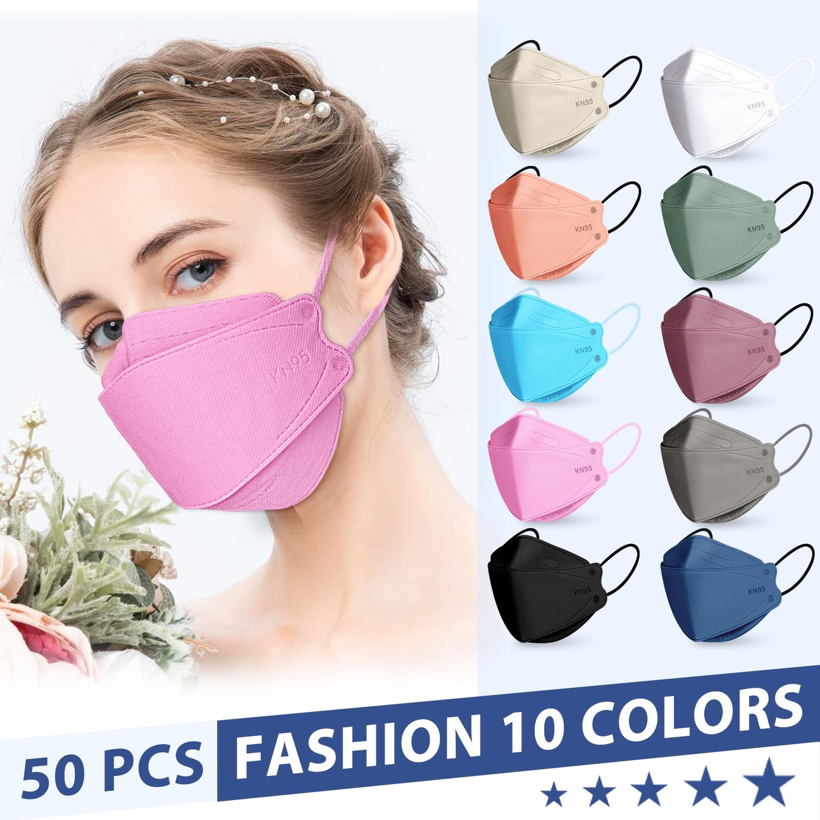 KN95 Face Masks for Adults, 50 Pack, 5~Layer Disposable Respirators