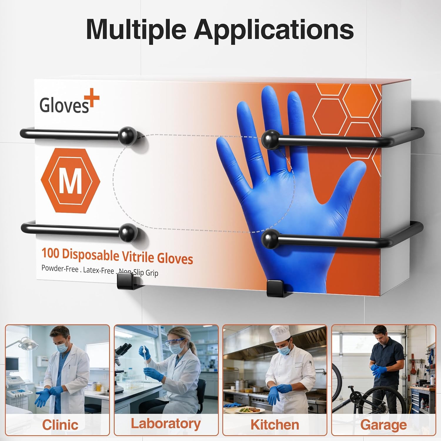 Adhesive Glove Box Holder Wall Mount, Metal Disposable Gloves Dispenser for