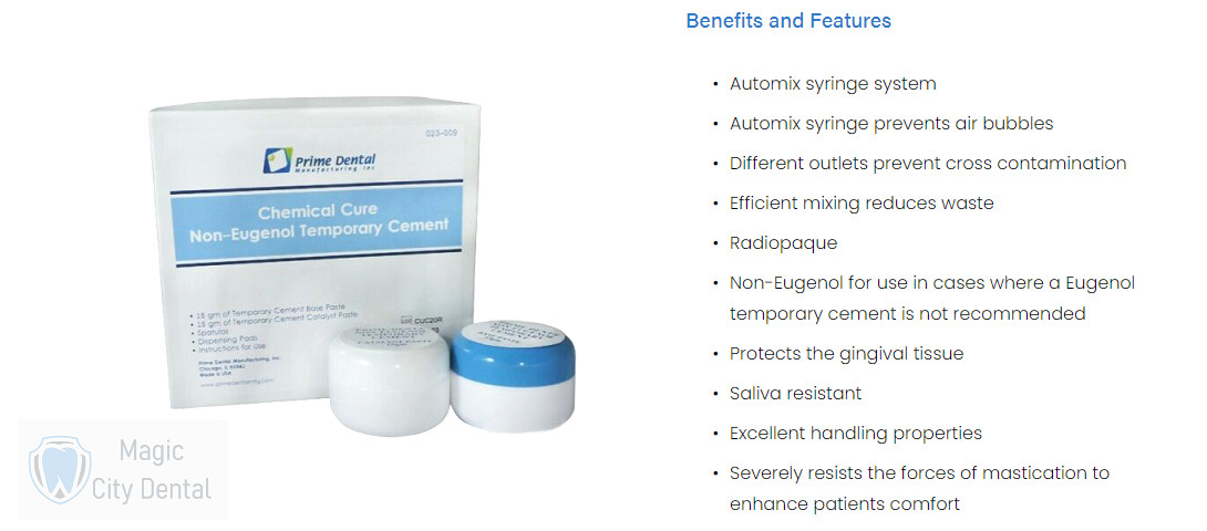 Prime-Dent Chemical Cure Non-Eugenol Temporary Cement Dental Paste 15g/15g Kit