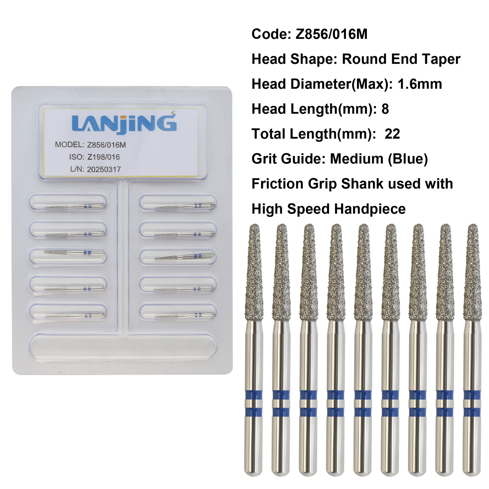 20 Types Zirconia Dental Diamond Burs FG Friction Grip for High Speed Handpiece