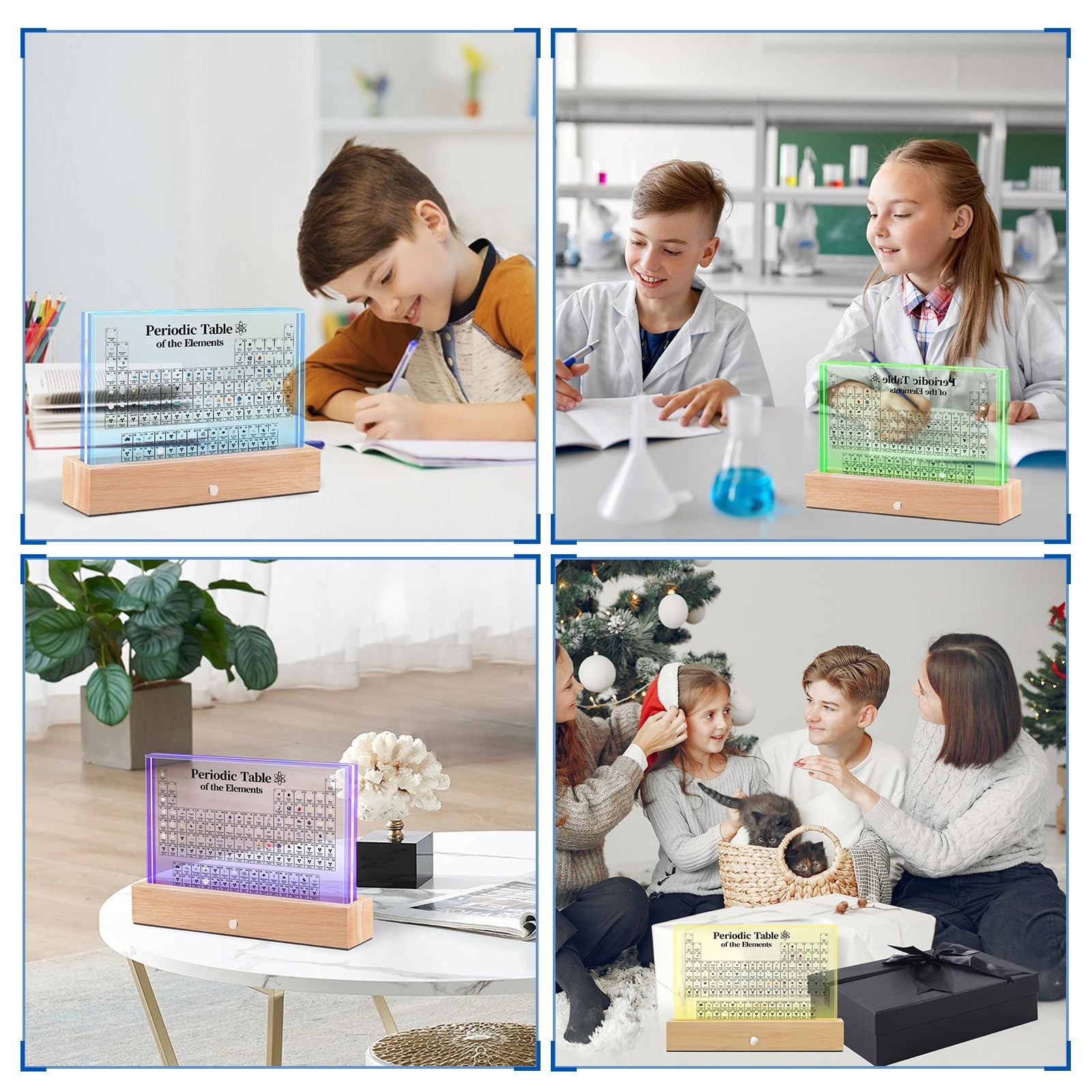 “Large Acrylic Periodic Table with Real Elements & LED Lights – Educational