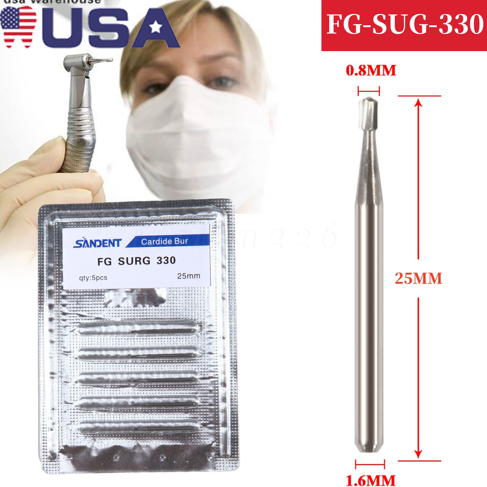 Dental Carbide Bur FG 330L Pear Long Head. Made in China 25mm Surgical
