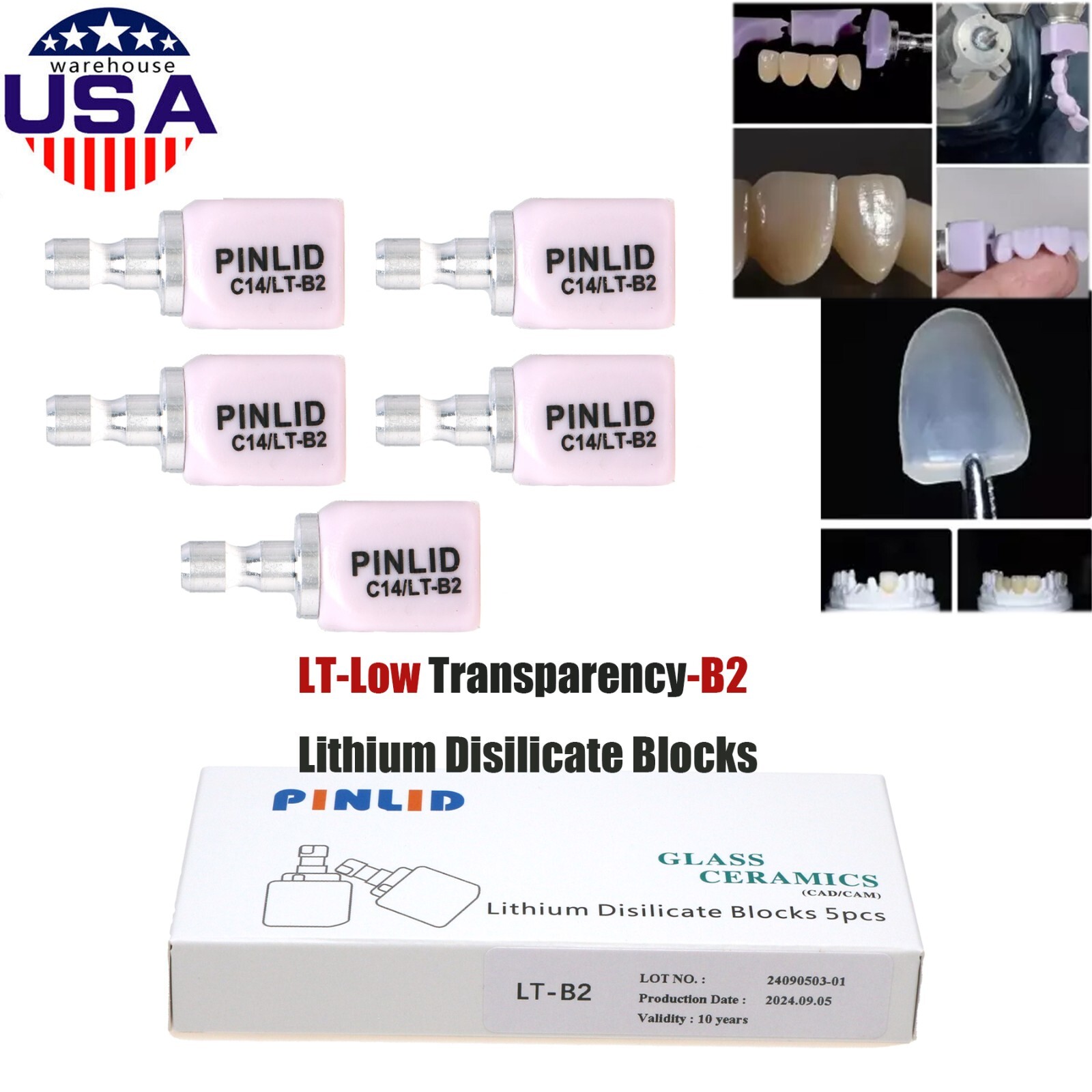 US 5Pcs/Box Dental C14 Glass Ceramic Lithium Dislicate Blocks Cerec CAD CAM Emax