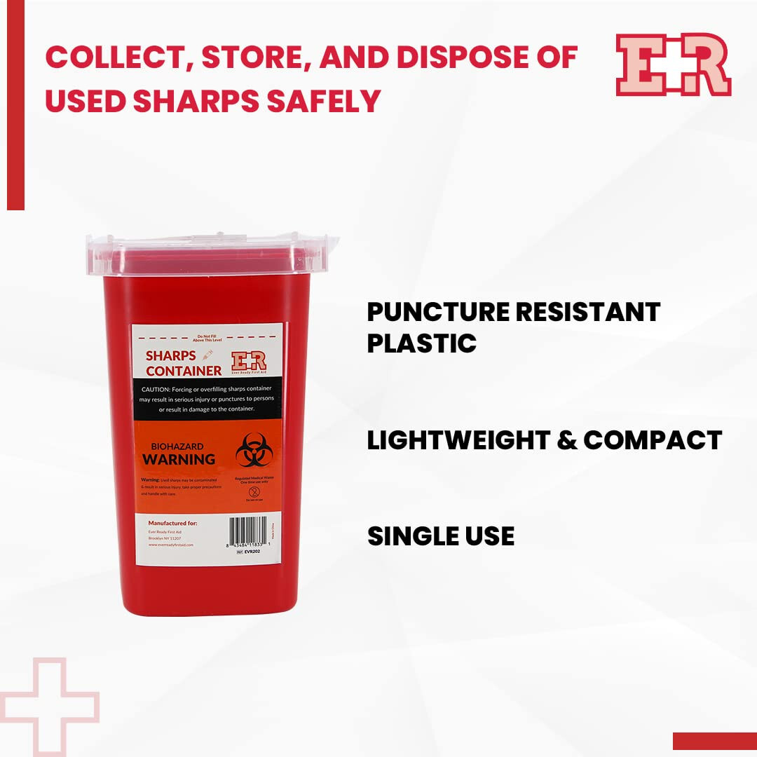 Ever Ready EVR202 Sharps Container Waste Disposal 1 Quarts / 32oz – RED 6PCS
