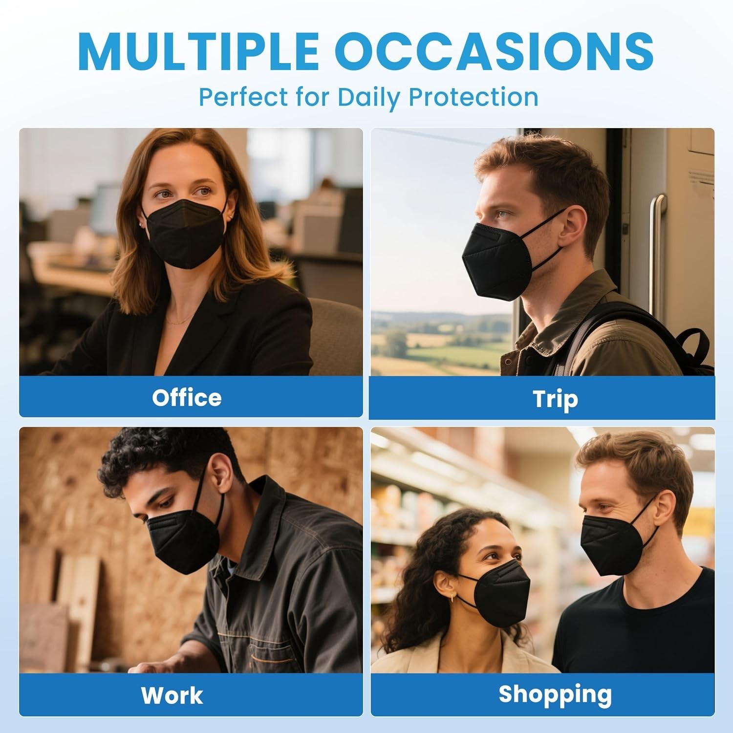 Comfortable KN95 Black Masks – 50 PCS Disposable, 95% Filtration Efficiency