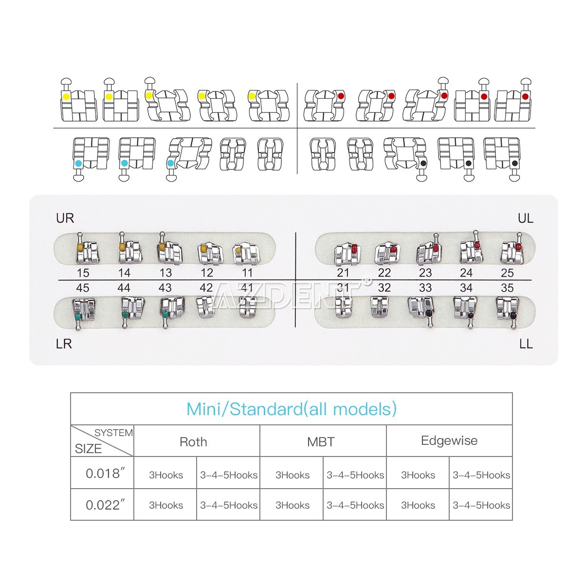 10X Dental Brackets Ortho Standard Roth Slot.022 Hooks 3,4,5 Metal Braces USA