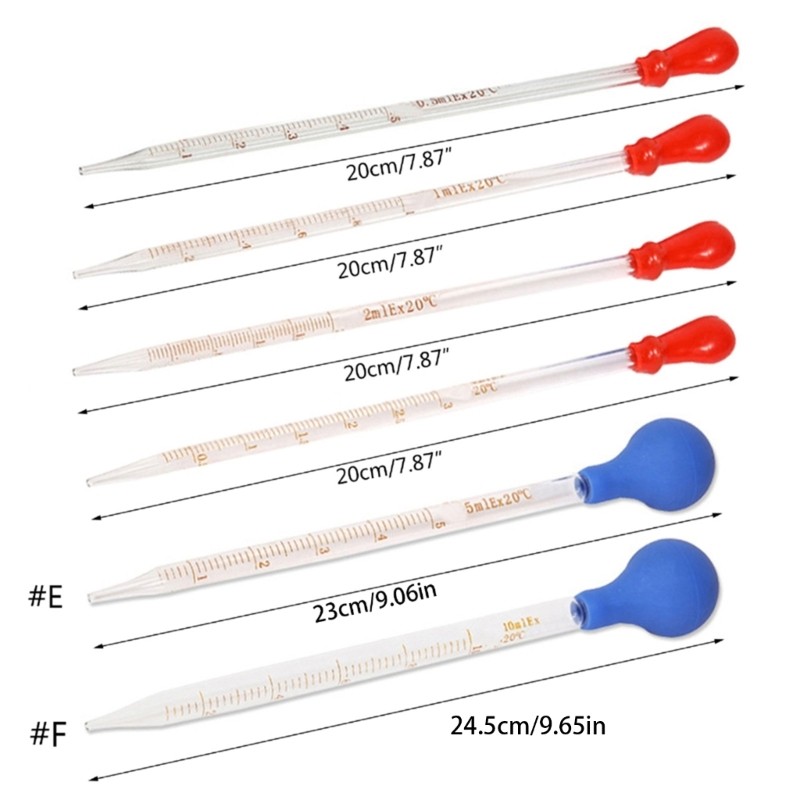 5 Pcs Glass Pipette Dropper 0.5ml, 1ml, 2ml, 3ml, 5ml, 10ml, Liquid Dropper