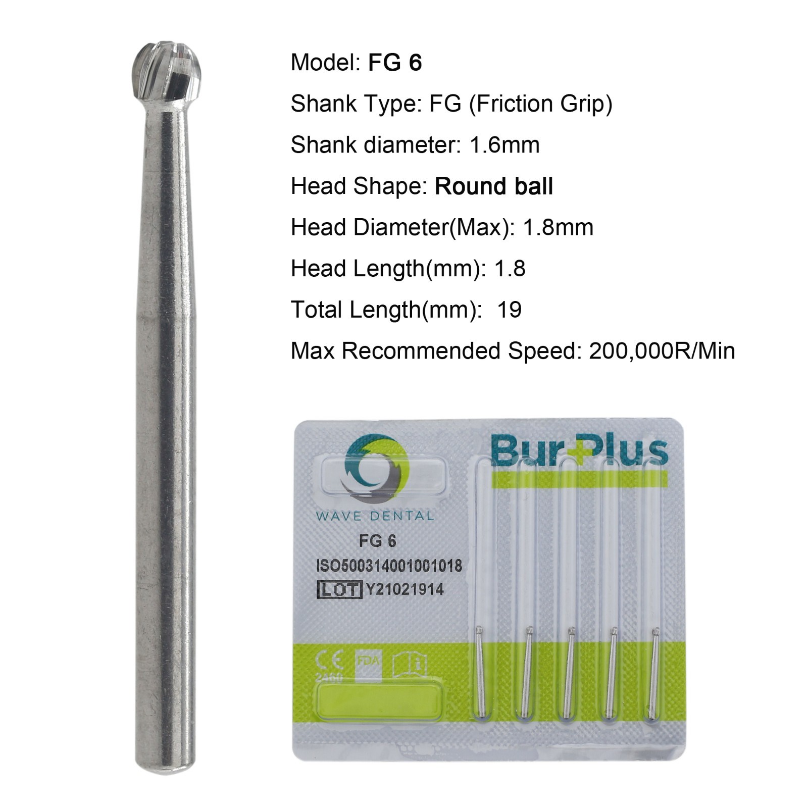 Wave Dental Surgical Burs 25mm Carbide Burs Friction Grip FG 19mm Round Pear 330