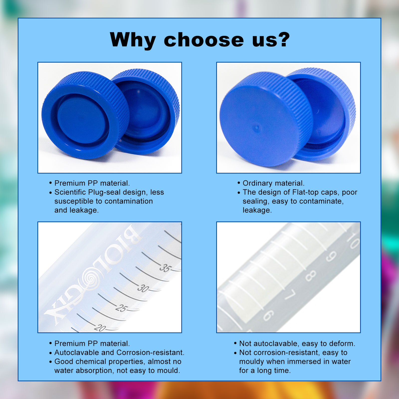 15ml Conical Centrifuge Tubes, Sterile Plastic Test Tubes with Screw Cap