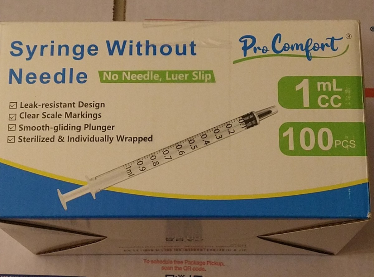 100 pc 1ml/cc Syringe without Needle 100PACK Individually wrapped 1ml Sterilized