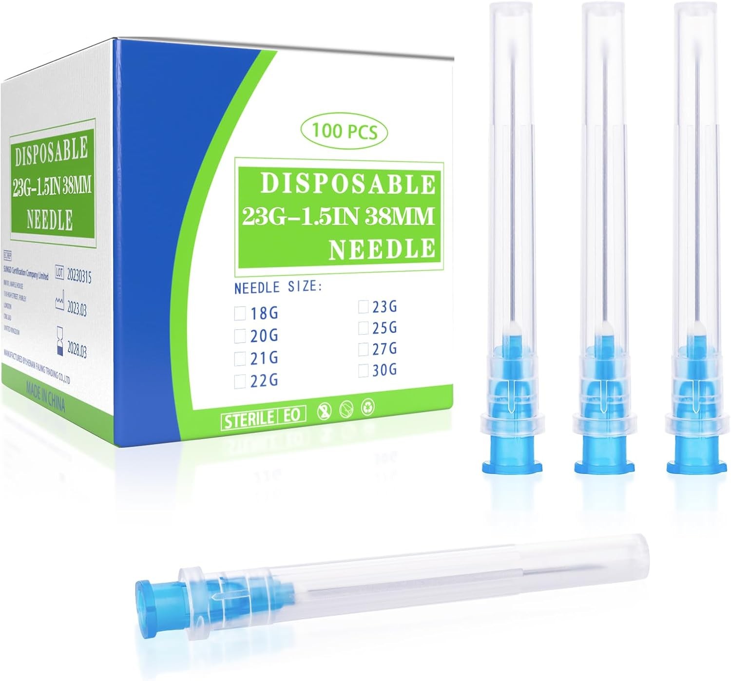 100 Pack 23Ga 38mm 1.5IN Disposable Needls for Scientific and 23G 1.5 inch