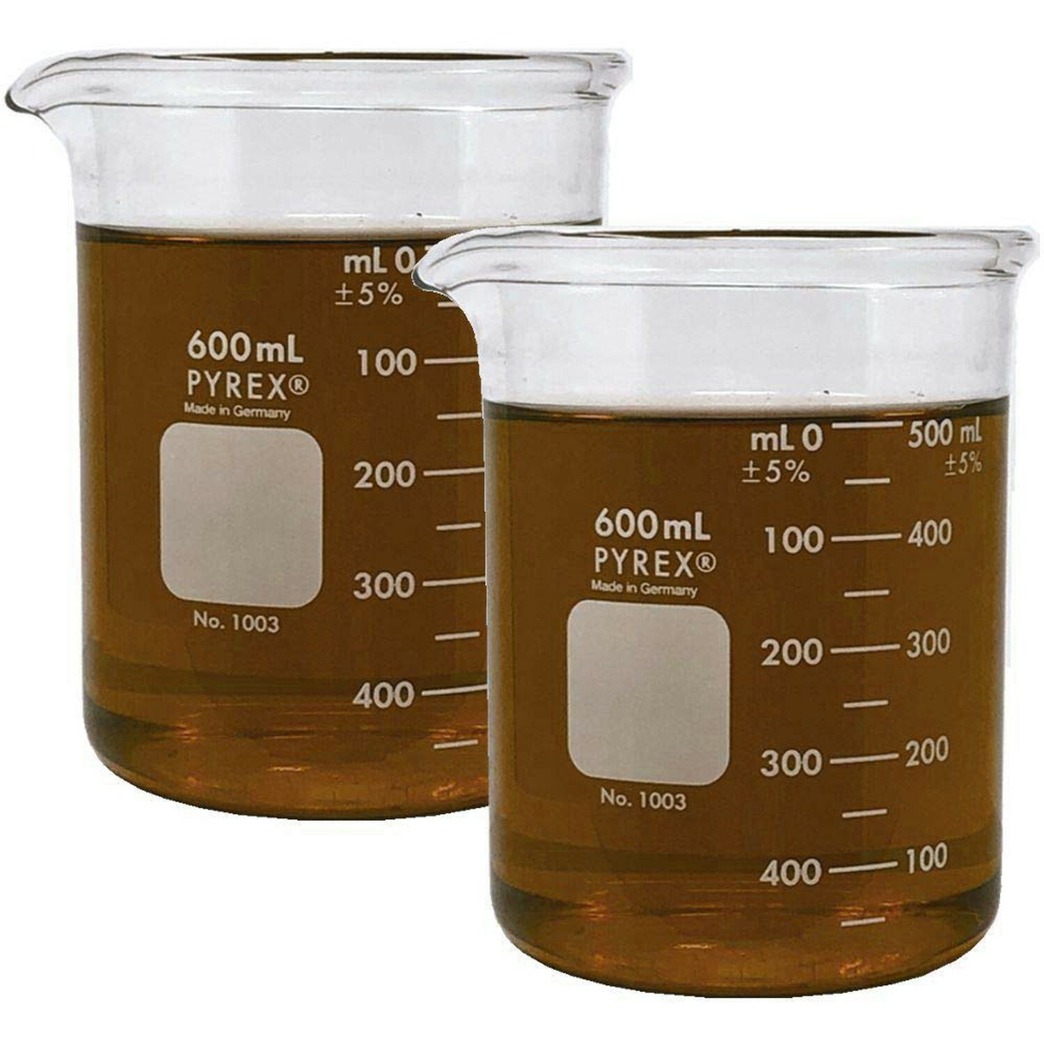 600ml Glass Beaker, Griffin Low Form, Heavy Duty, PYREX 1003-600 (Pack 2)