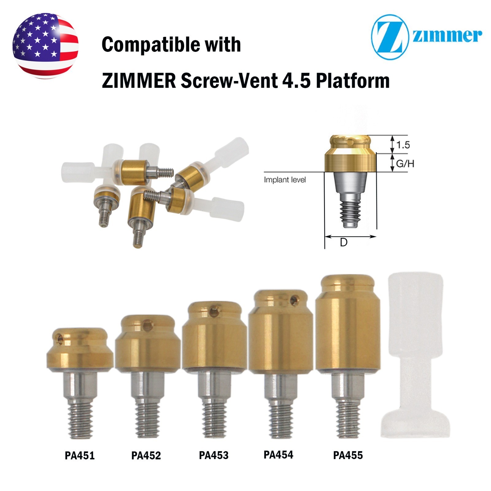 US Zest Locator Abutment for Zimmer Screw Vent 3.5/4.5 Platform and compatibles