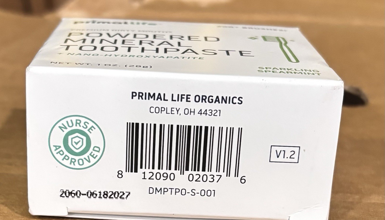 Primal Life Premium Dirty Mouth Powdered Mineral Toothpaste Sparkl Spearmint 1oz