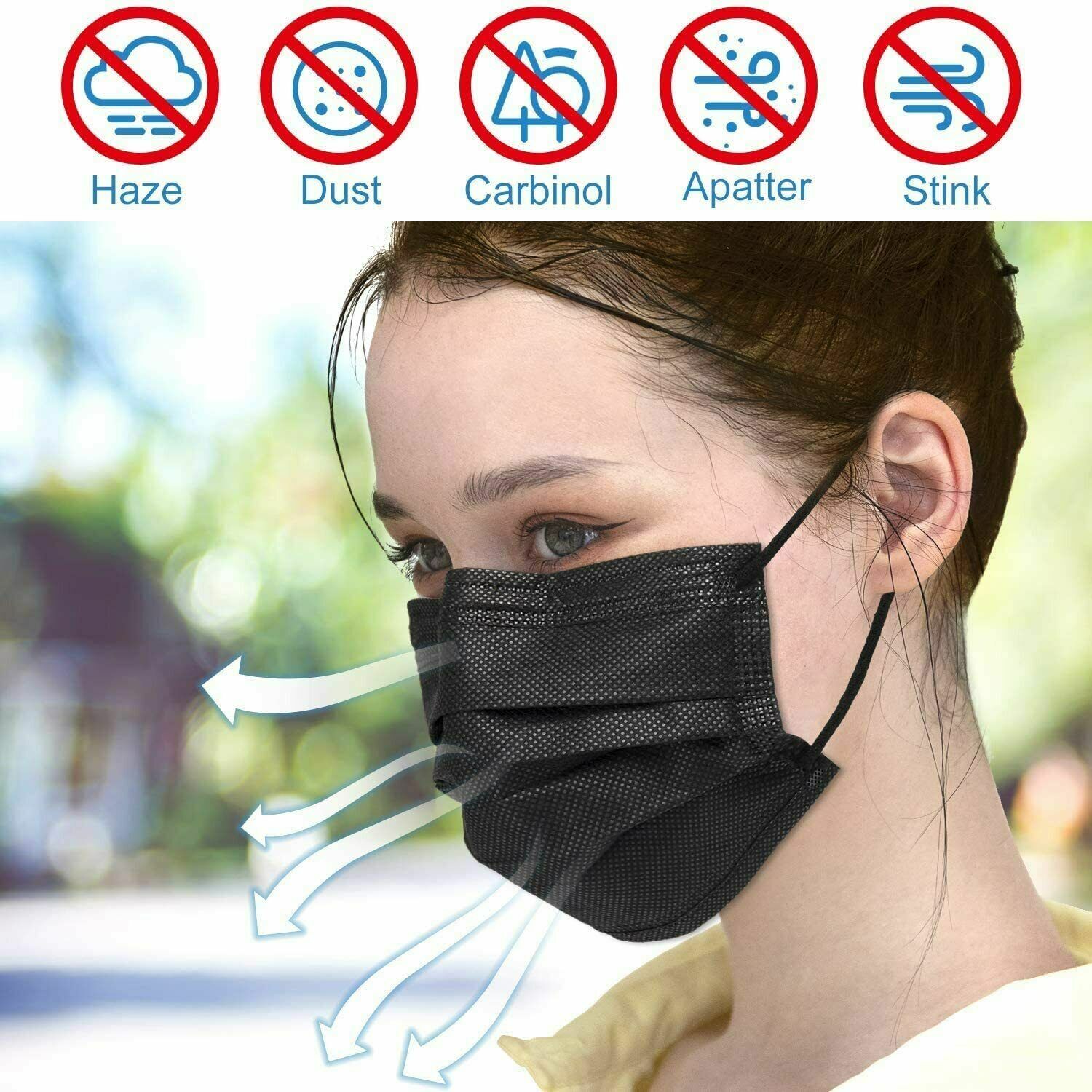 100/50 PCS Black Face Mask Mouth & Nose Protector Respirator Masks USA Seller