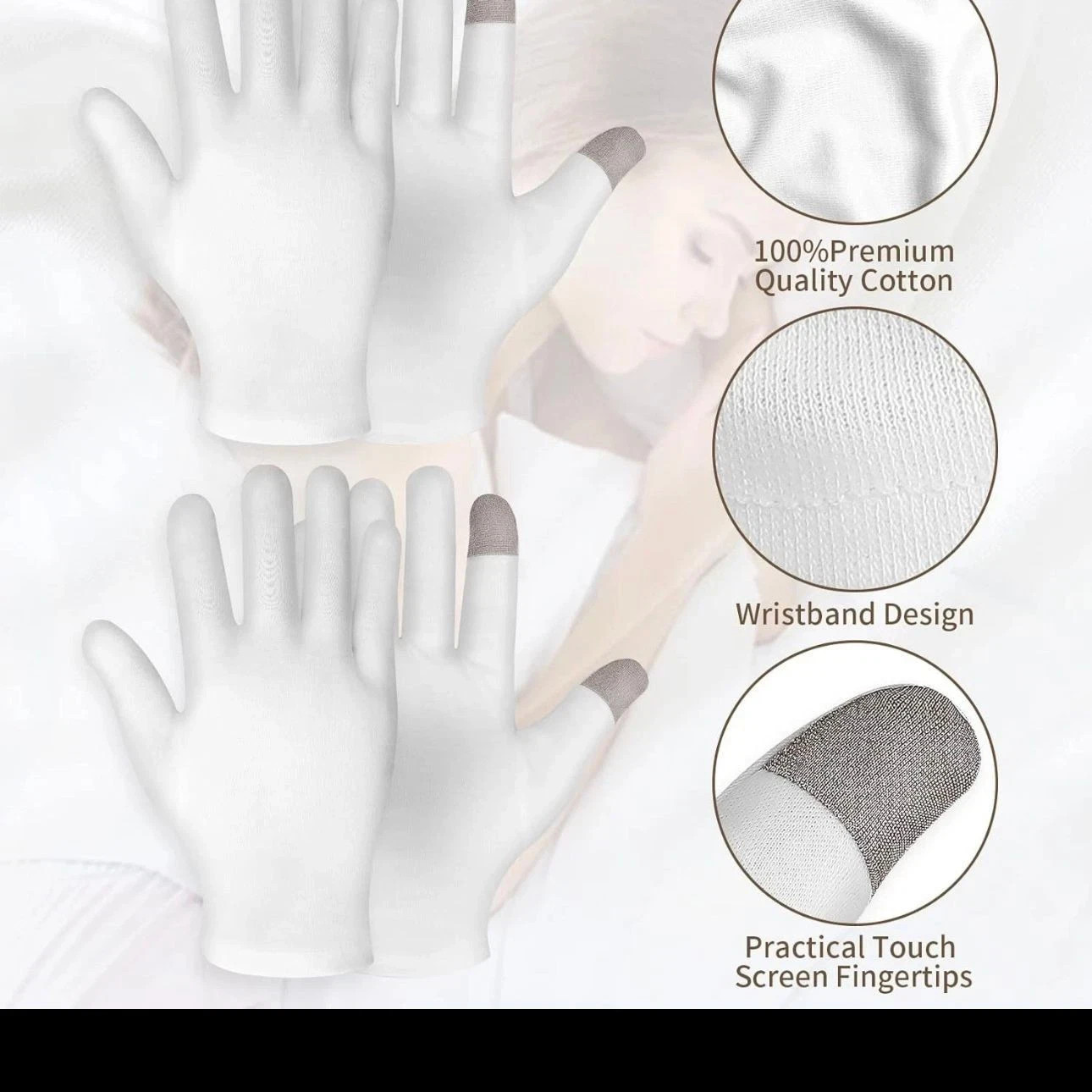 100% COTTON WHITE GLOVES Sizes-S to 2XL Moisturising Eczema TOUCH SCREEN UNISEX