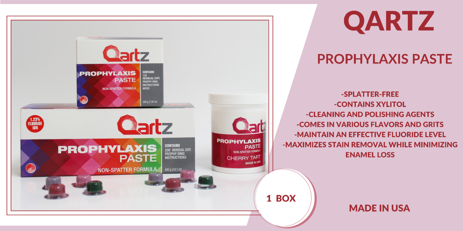 QARTZ PROPHY PASTE CUPS VERY STRAWBERRY COARSE X 200 DENTAL W/FLOURIDE – 1 BOX