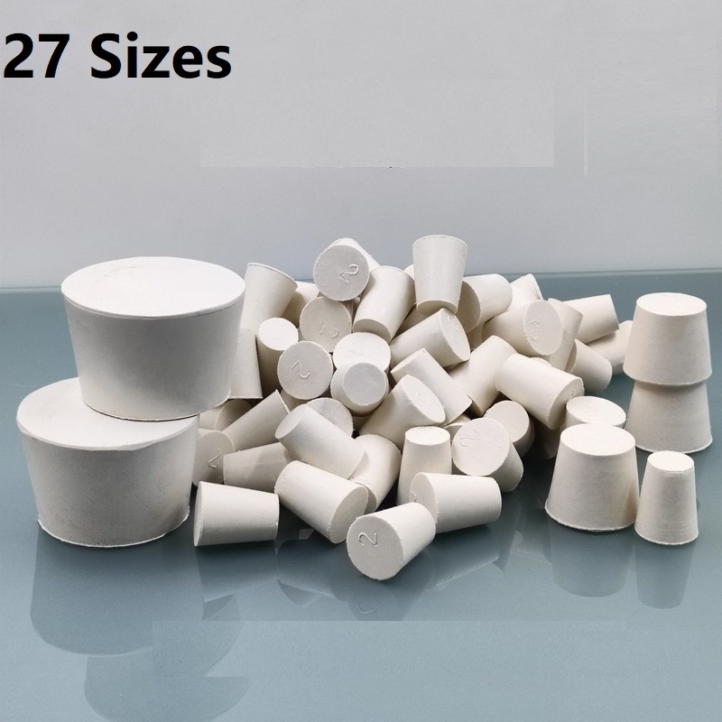 White Rubber Stopper Bungs Laboratory Solid Hole Stopper Tapered Flask 27 Sizes