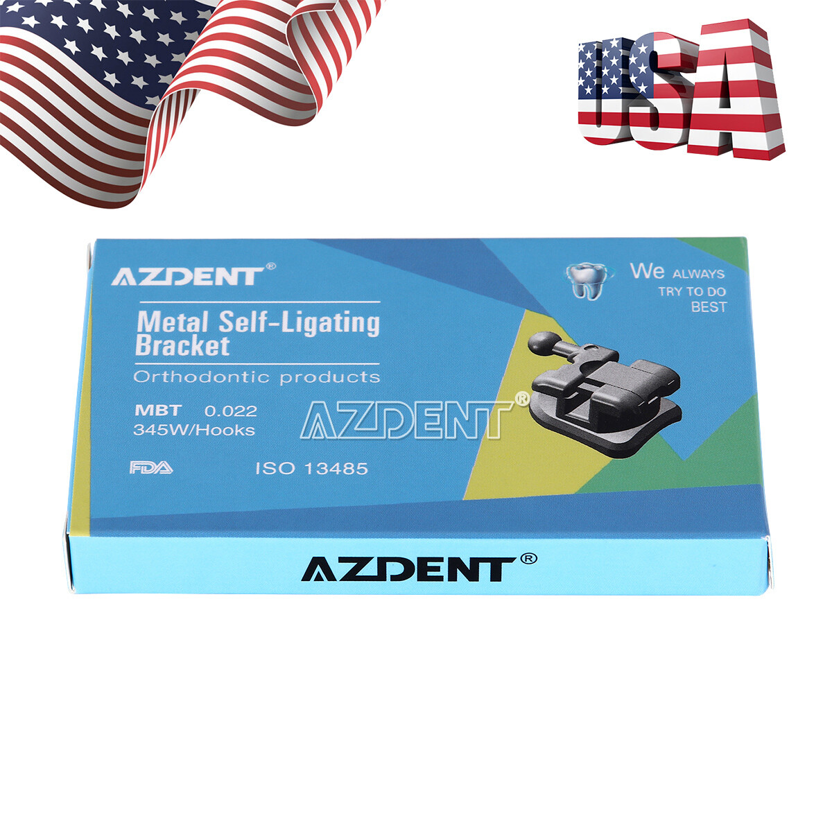 AZDENT Brackets de Autoligado Pasivo para Ortodoncia Dental MBT 022 Ganchos 345