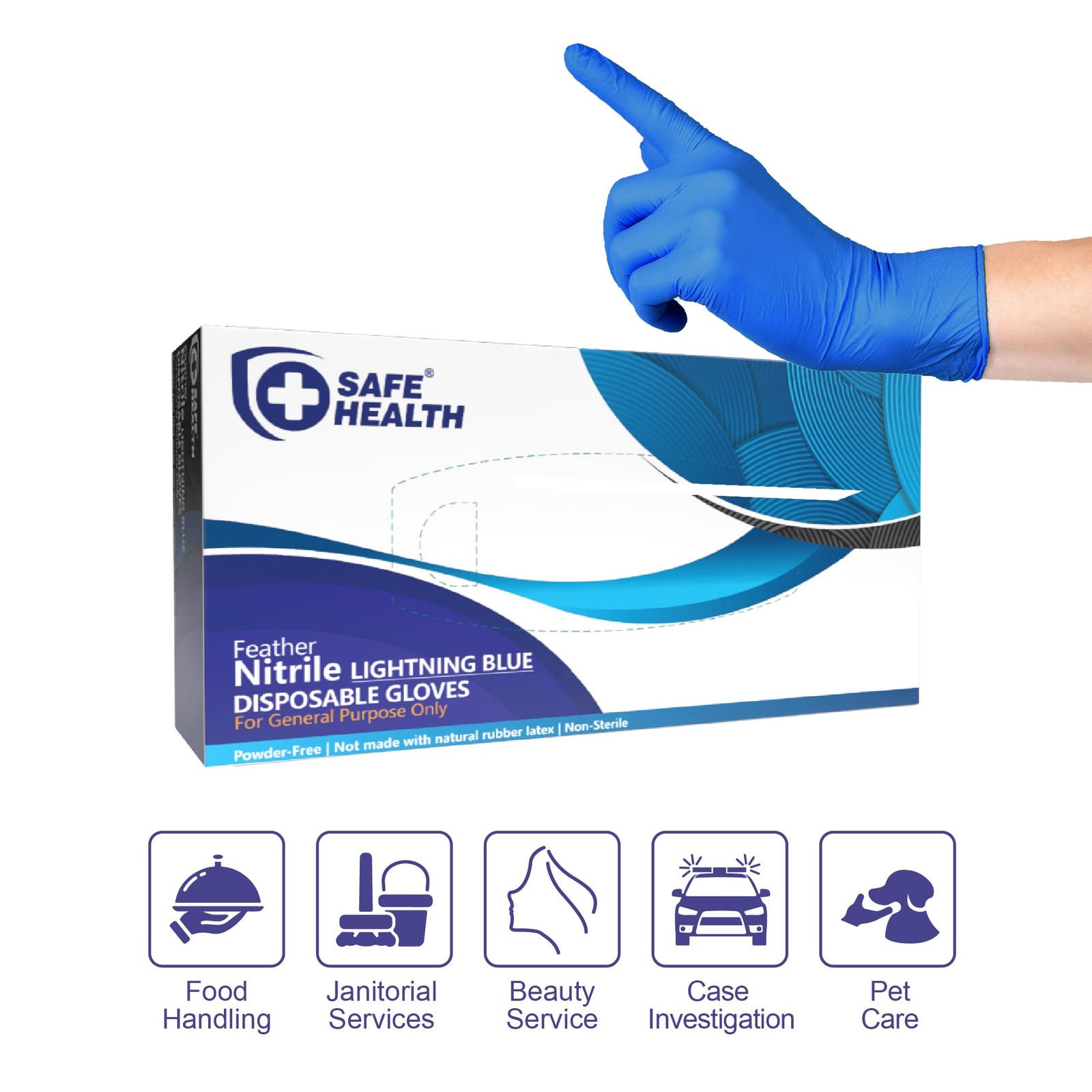 Nitrile Lightning Blue Industrial Disposable Gloves, Extra Large, 2.2 Mil, Ca…