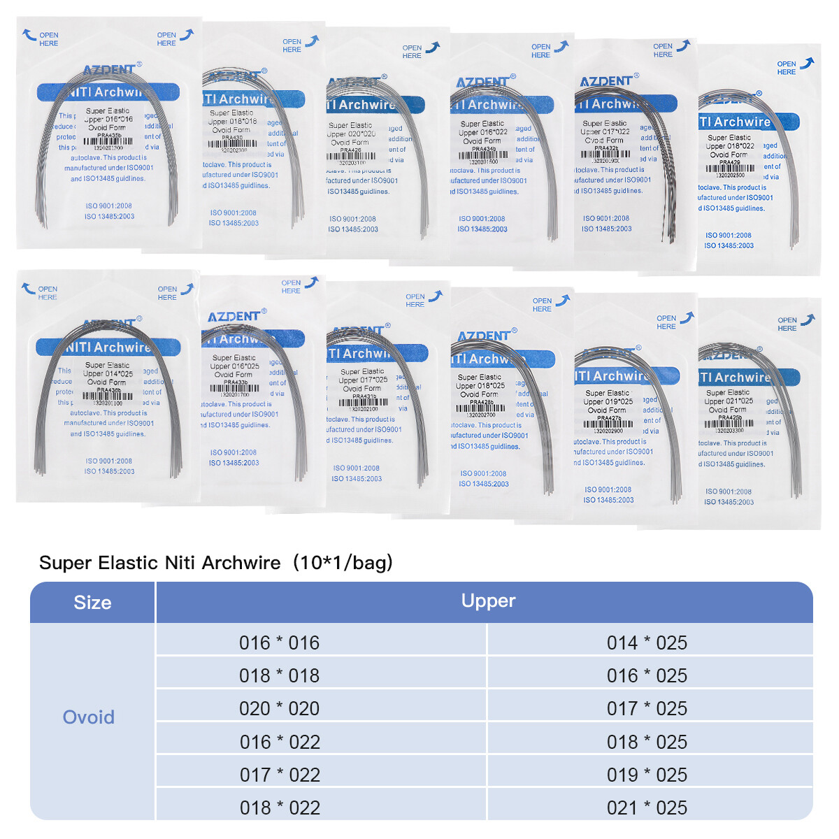AZDENT Dental Orthodontic Super Elastic Niti Rectangular Arch Wires Ovoid Form