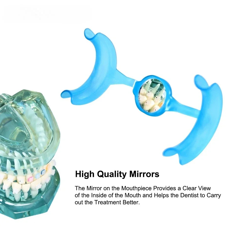 Dental M Type Intraoral Cheek Retractor Lip Mouth Opener w/Mirror Blue 10Pcs/Bag