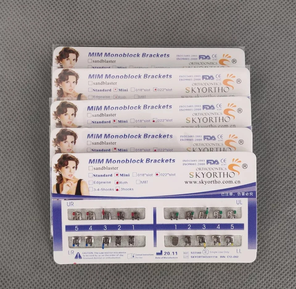 Dental Orthodontic Metal Bracket MIM Monoblock Mini Roth 022 3 Hooks Mesh Base