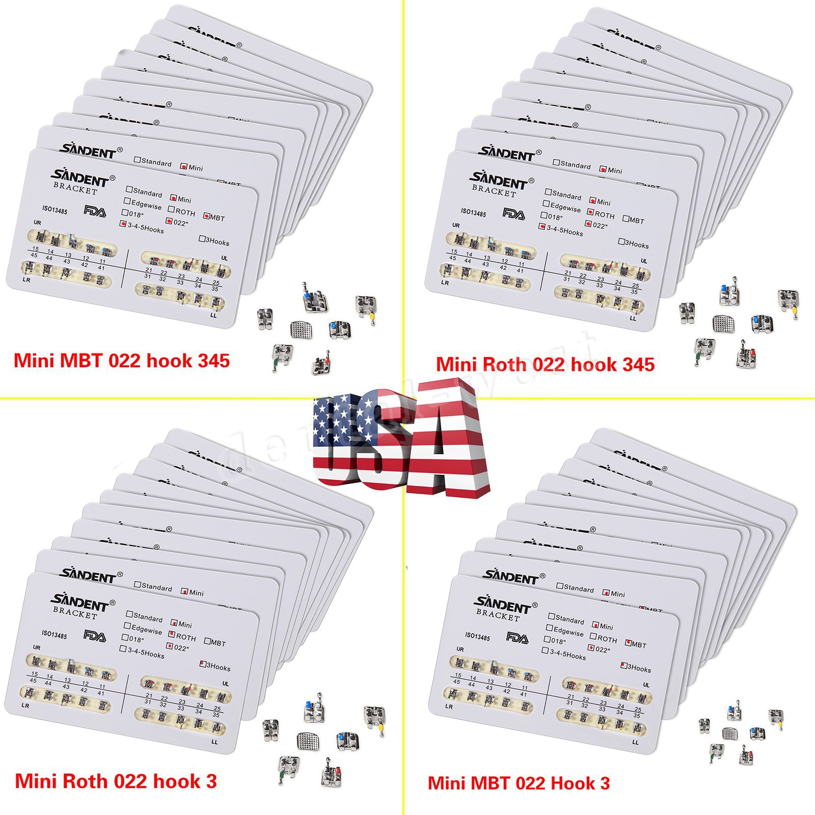 10 Packs Dental Orthodontic Brackets Braces Mini Roth MBT Slot.022 3-4-5 Hooks B