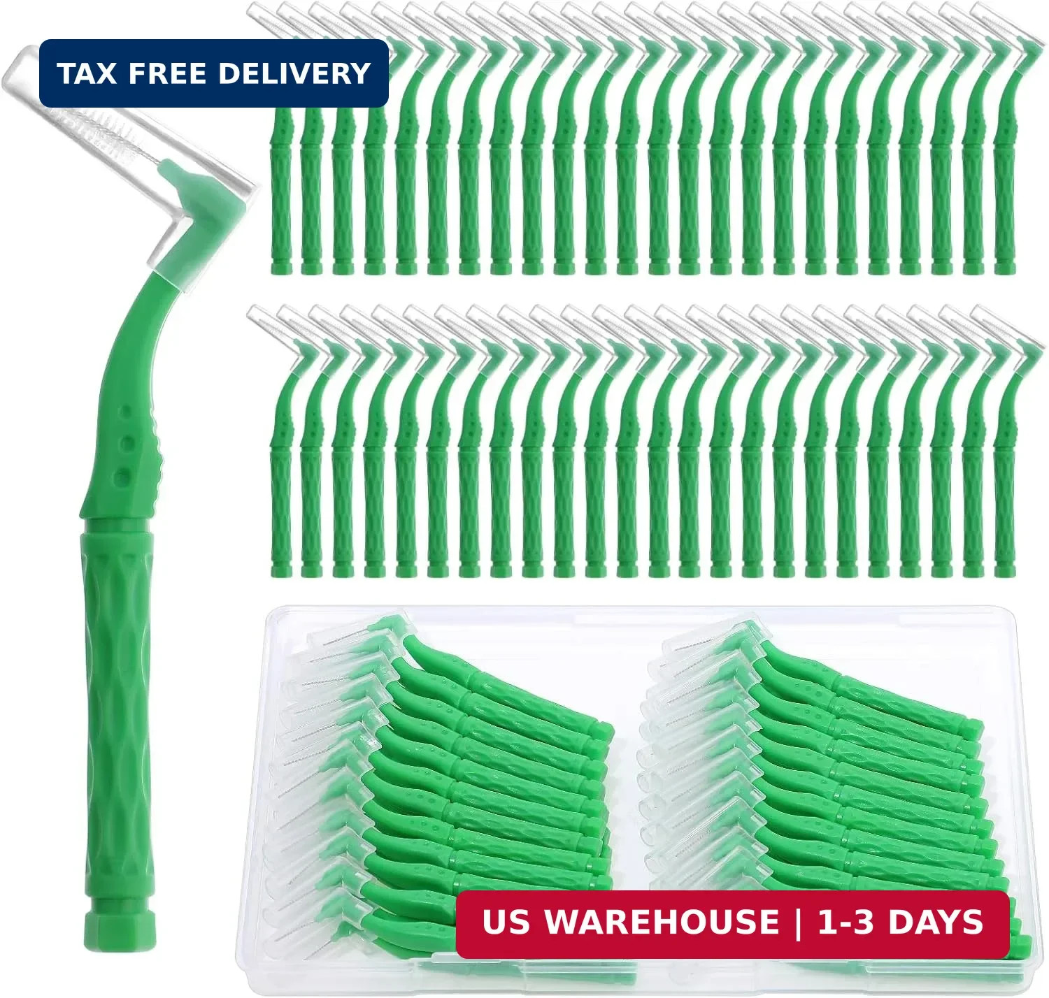 50Pcs Interdental Brushes, Green Soft Dental Brushes with Non-Slip Handle Angled