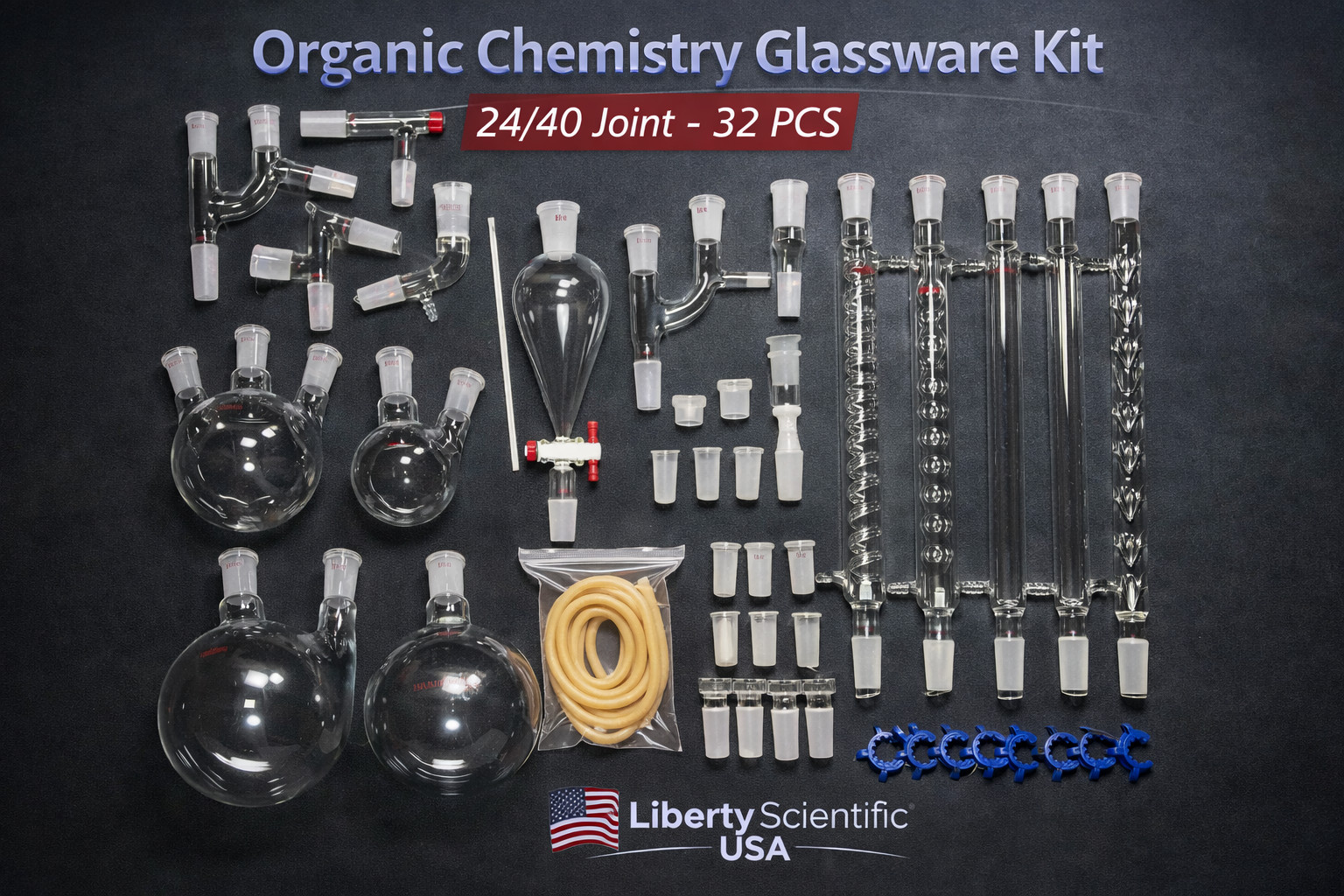 Liberty Scientific USA 24/40 Organic Chemistry Glassware Kit 32 PCS USA