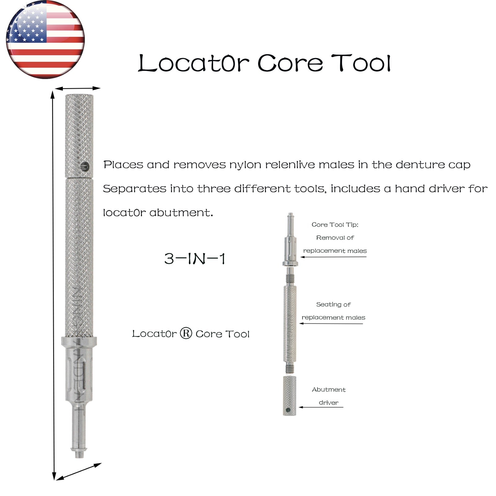 US Overdenture Locator Abutment Male Cap &Tools For Zimmer/BEGO/MIS/Cortex/Adin